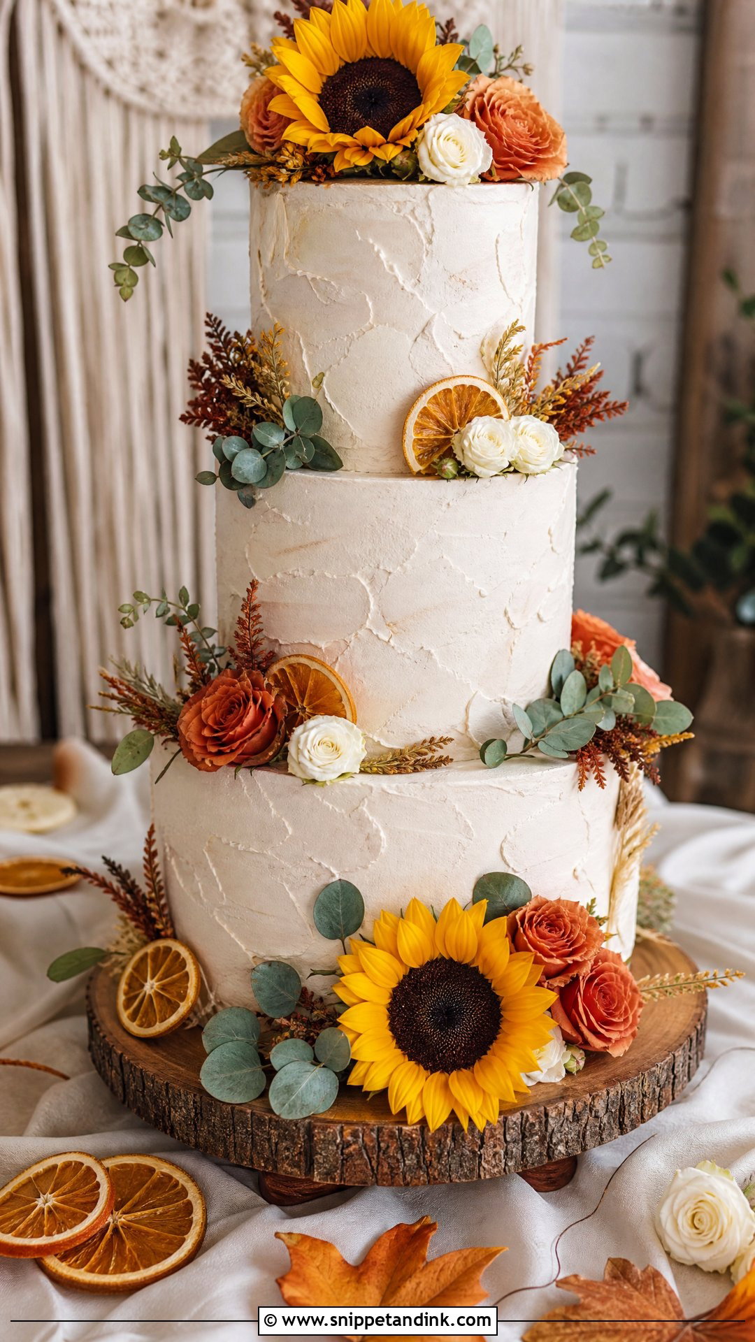 Sunflower Wedding Cake With Fall Colors - Snippet and Ink - 30 Sunflower Cake Design Ideas for Wedding