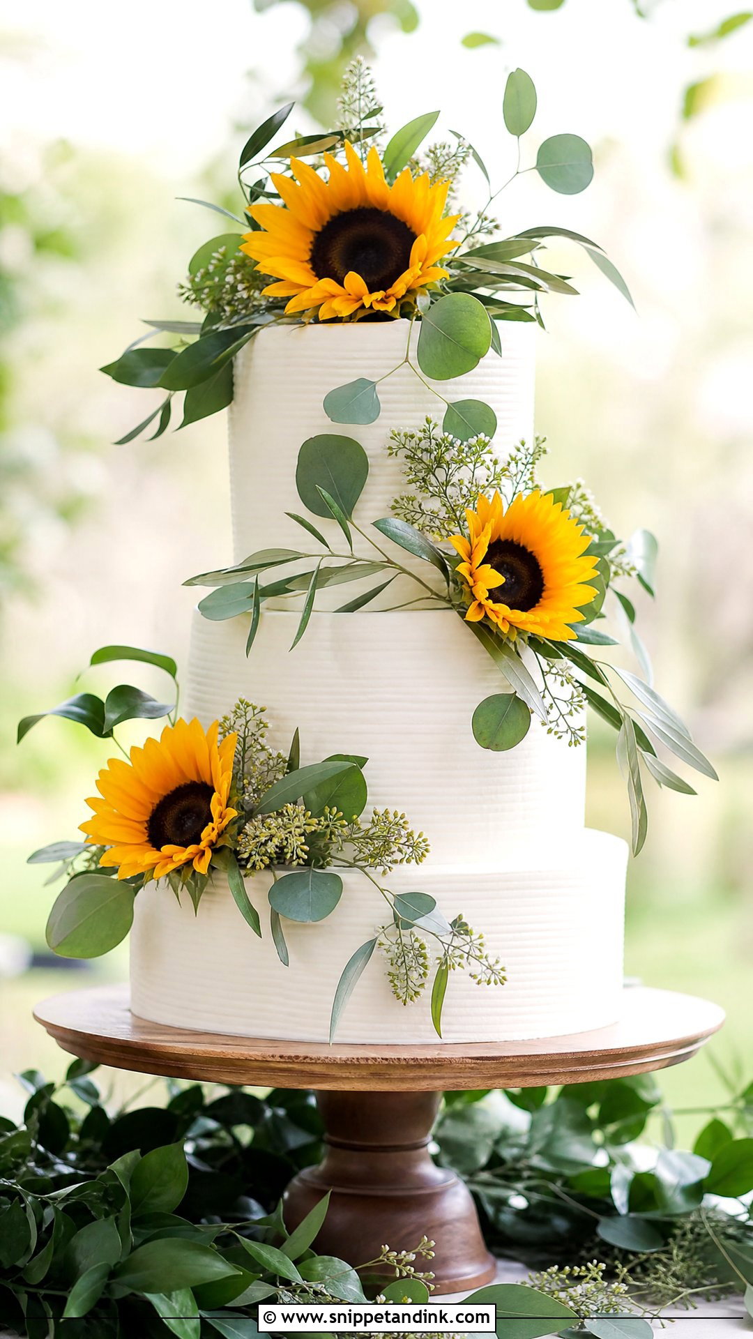 Sunflower Wedding Cake With Greenery - Snippet and Ink - 30 Sunflower Cake Design Ideas for Wedding