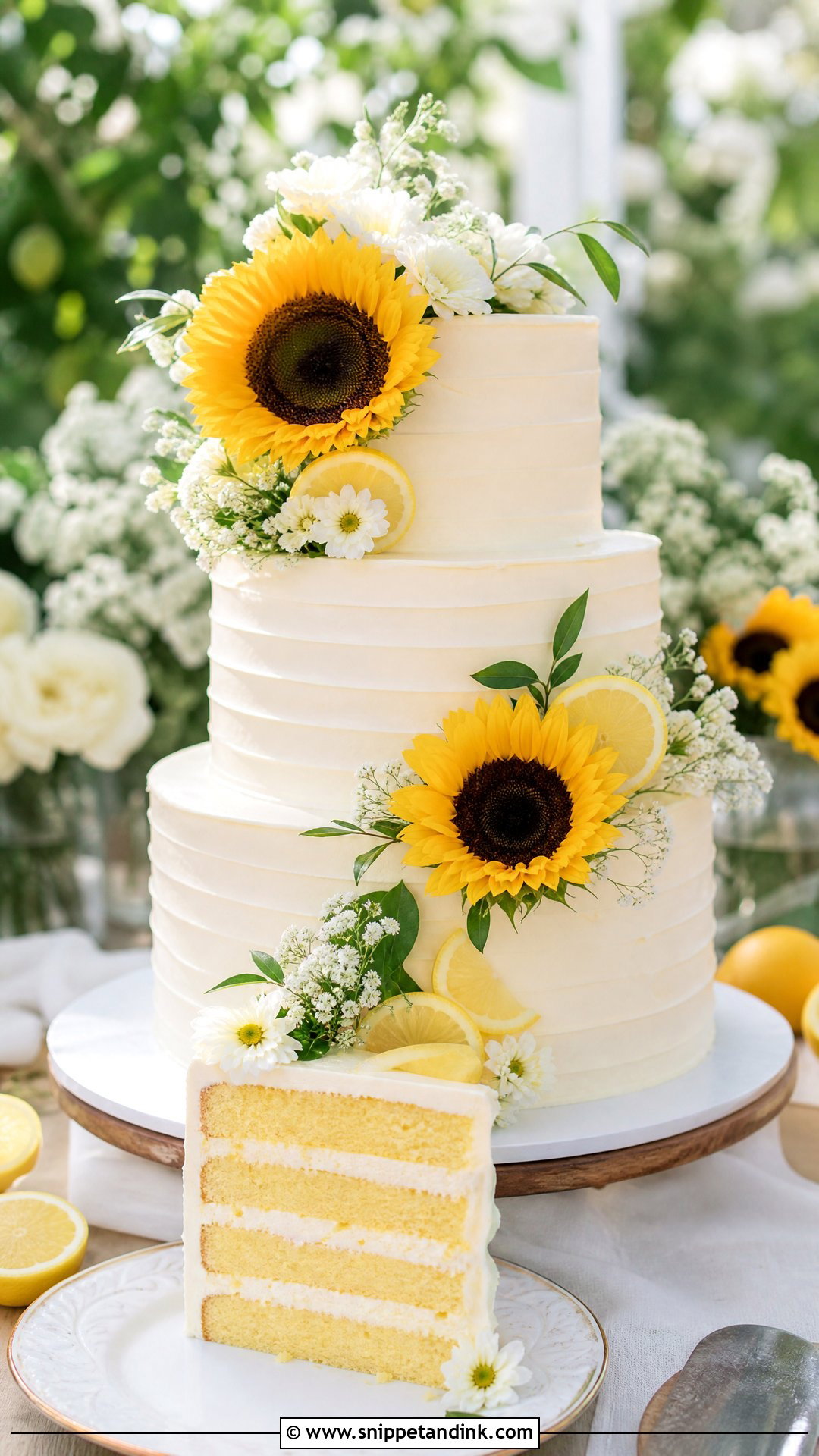 Sunflower Wedding Cake With Lemon Flavor - Snippet and Ink - 30 Sunflower Cake Design Ideas for Wedding
