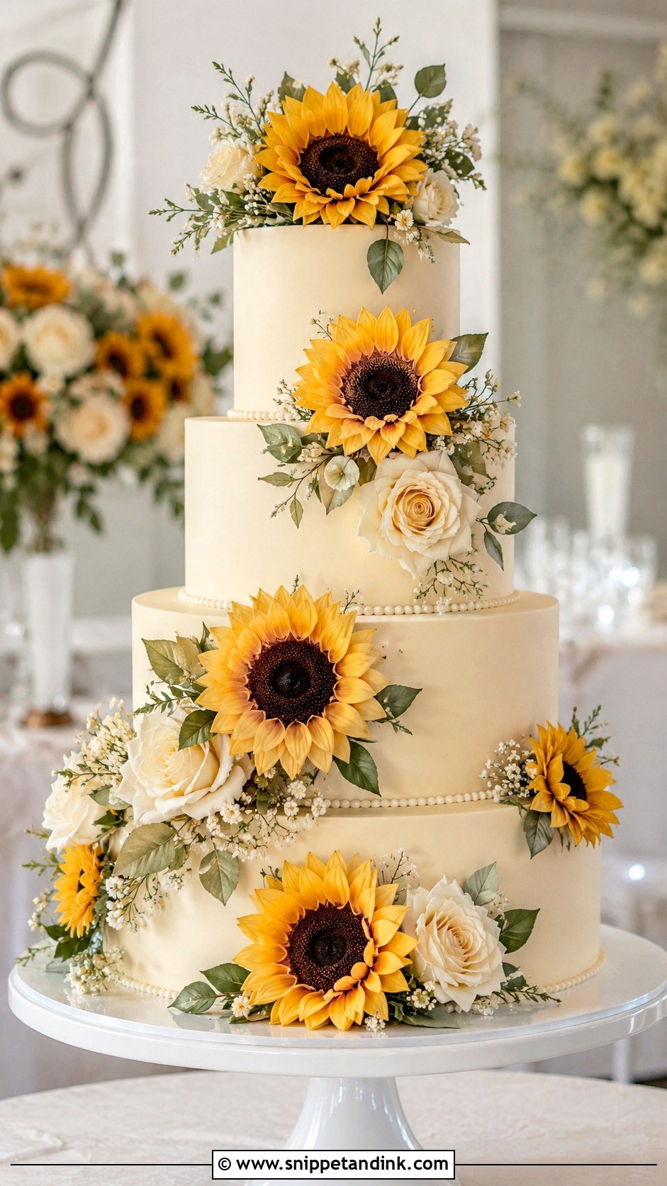 Sunflower Wedding Cake With Sugar Flowers - Snippet and Ink - 20 Sunflower Wedding Cake Ideas