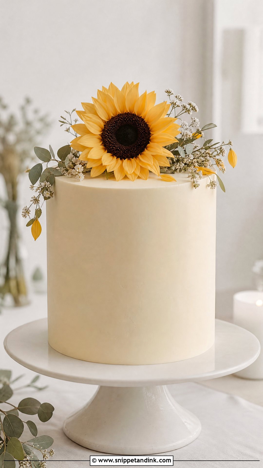 Sunflower Wedding Cake With Sunflower Topper - Snippet and Ink - 30 Sunflower Cake Design Ideas for Wedding