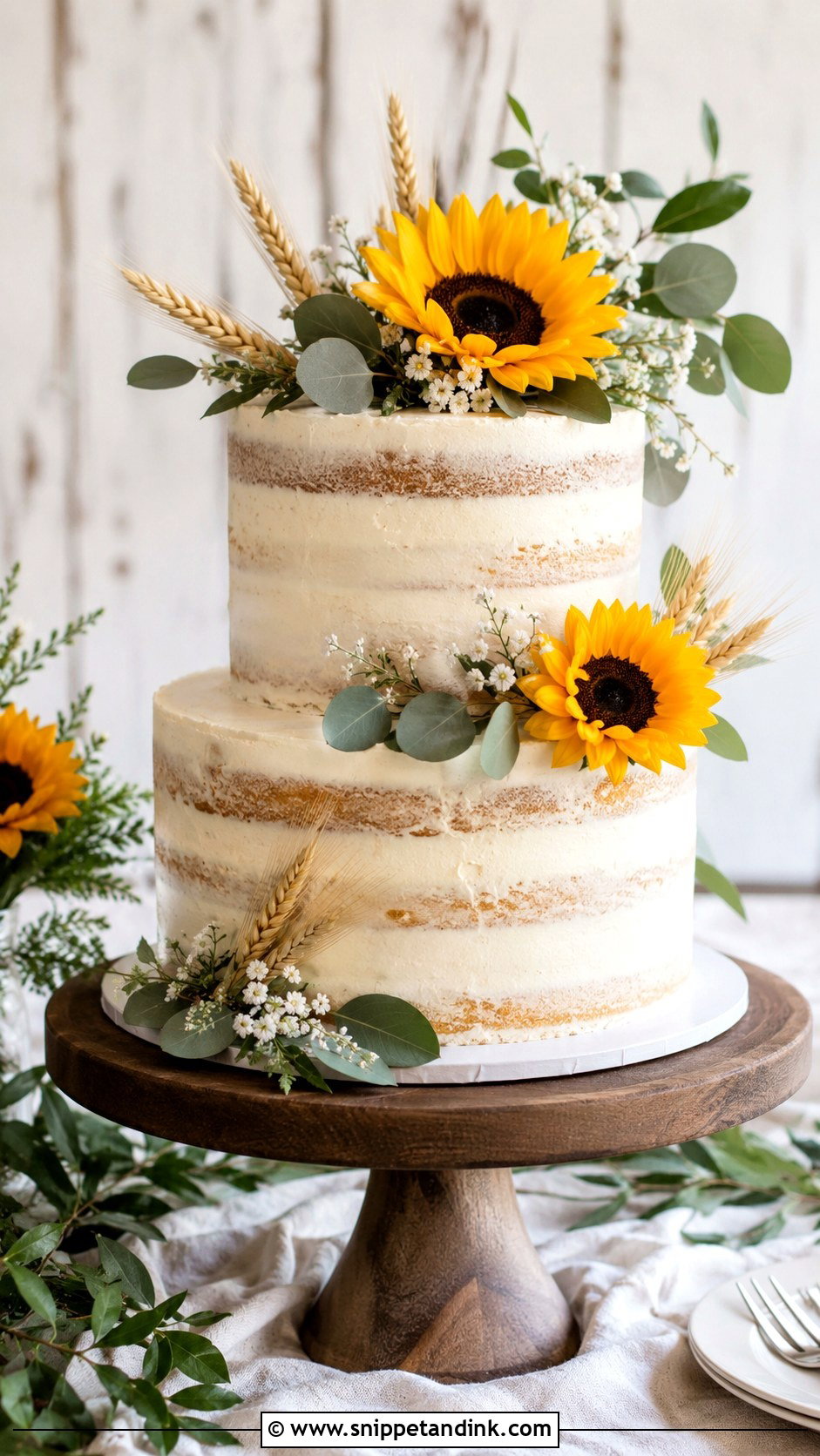 Sunflower Wedding Cake - Snippet and Ink - 20 Flower Wedding Cake Ideas