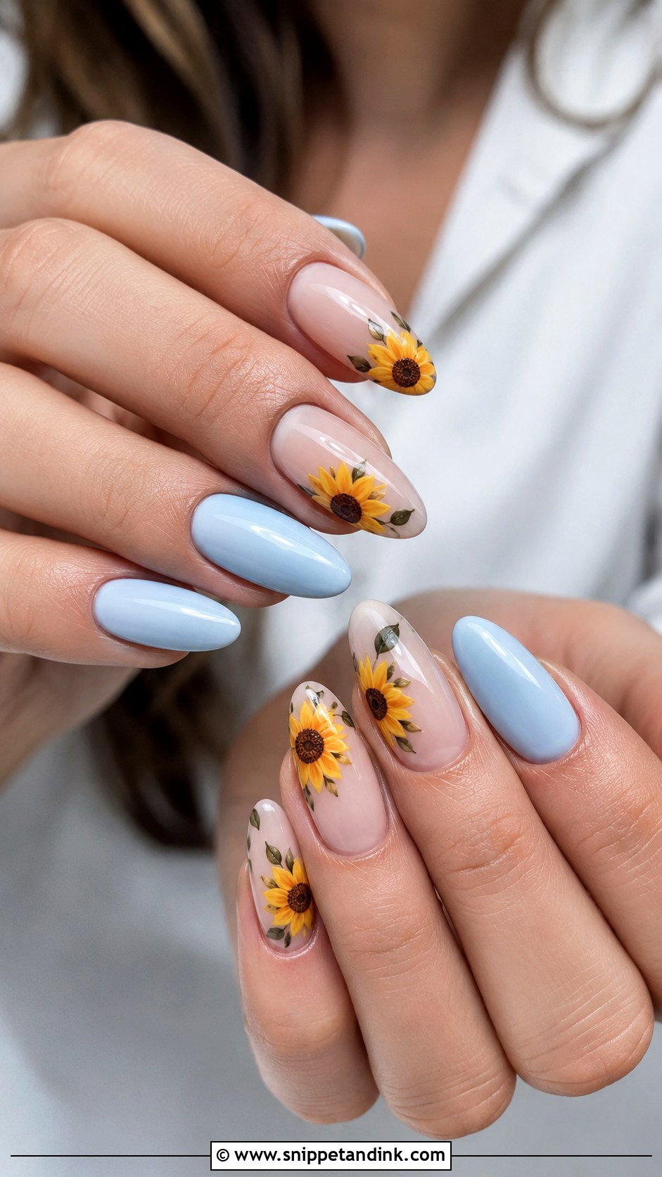 Sunflower Wedding Nails With Baby Blue - Snippet and Ink - 20 Sunflower Wedding Nails