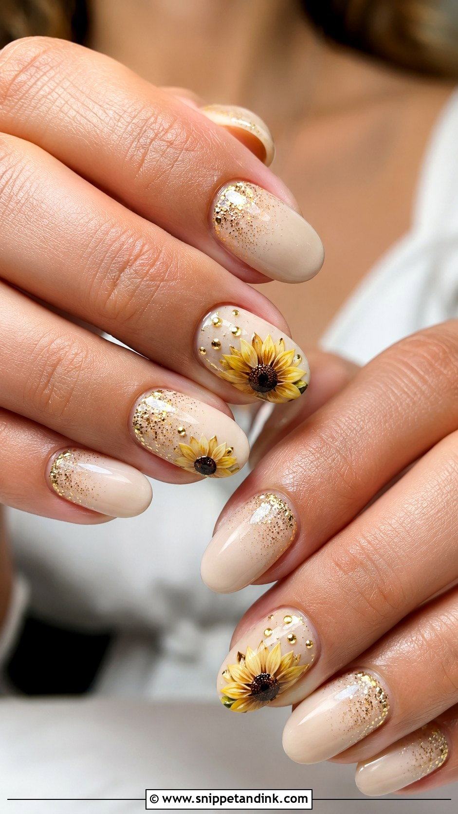 Sunflower Wedding Nails With Gold Glitter - Snippet and Ink - 20 Sunflower Wedding Nails