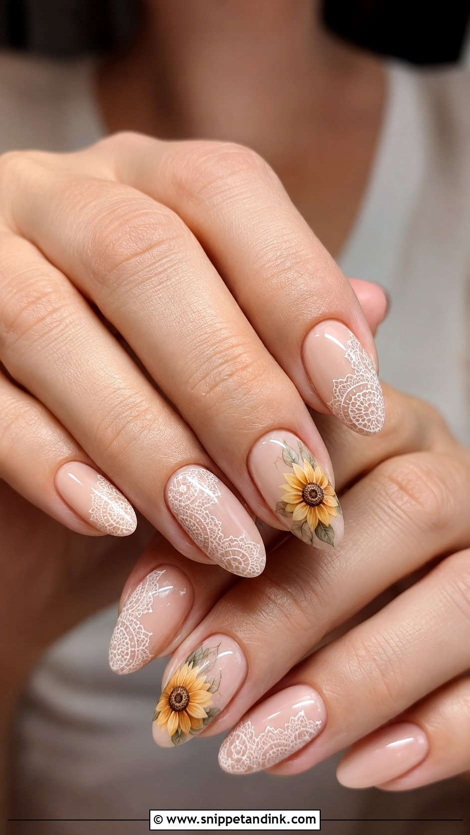 Sunflower Wedding Nails With Lace Detail - Snippet and Ink - 20 Sunflower Wedding Nails