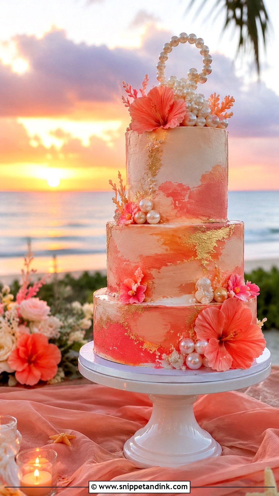 Sunset Beach Wedding Cake - Snippet and Ink - 20 Beach Wedding Cake Ideas
