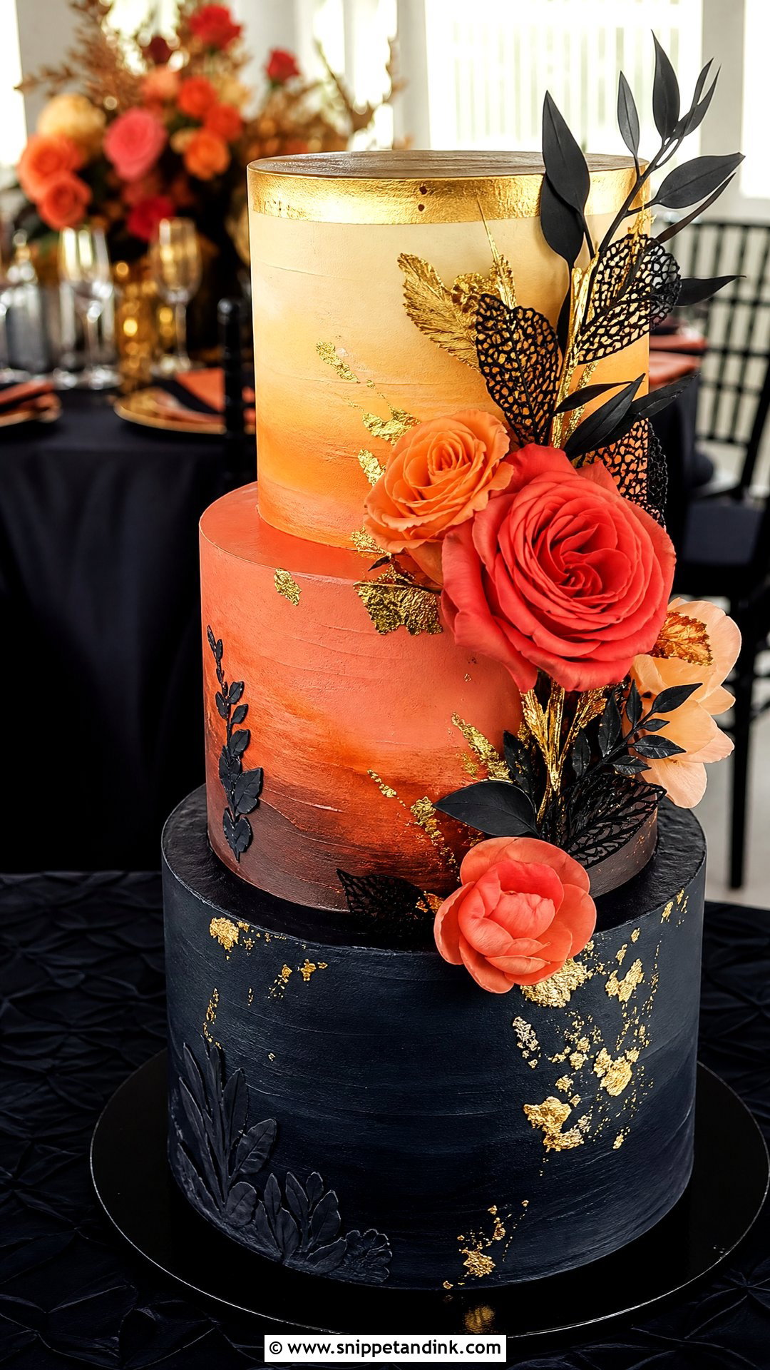 Sunset Black And Orange Wedding Cake - Snippet and Ink - 30 Sunset Cake Ideas for Wedding