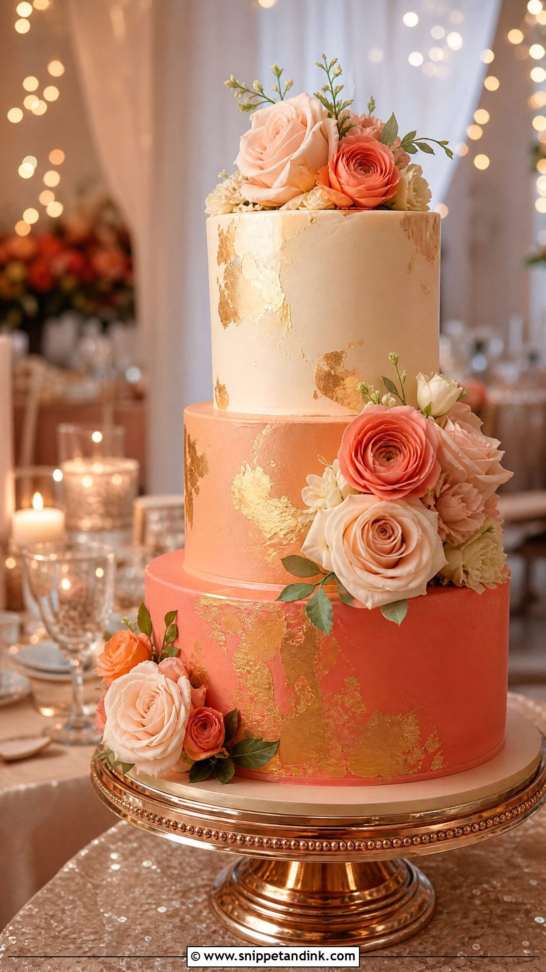 Sunset Gold Leaf Wedding Cake - Snippet and Ink - 30 Sunset Cake Ideas for Wedding