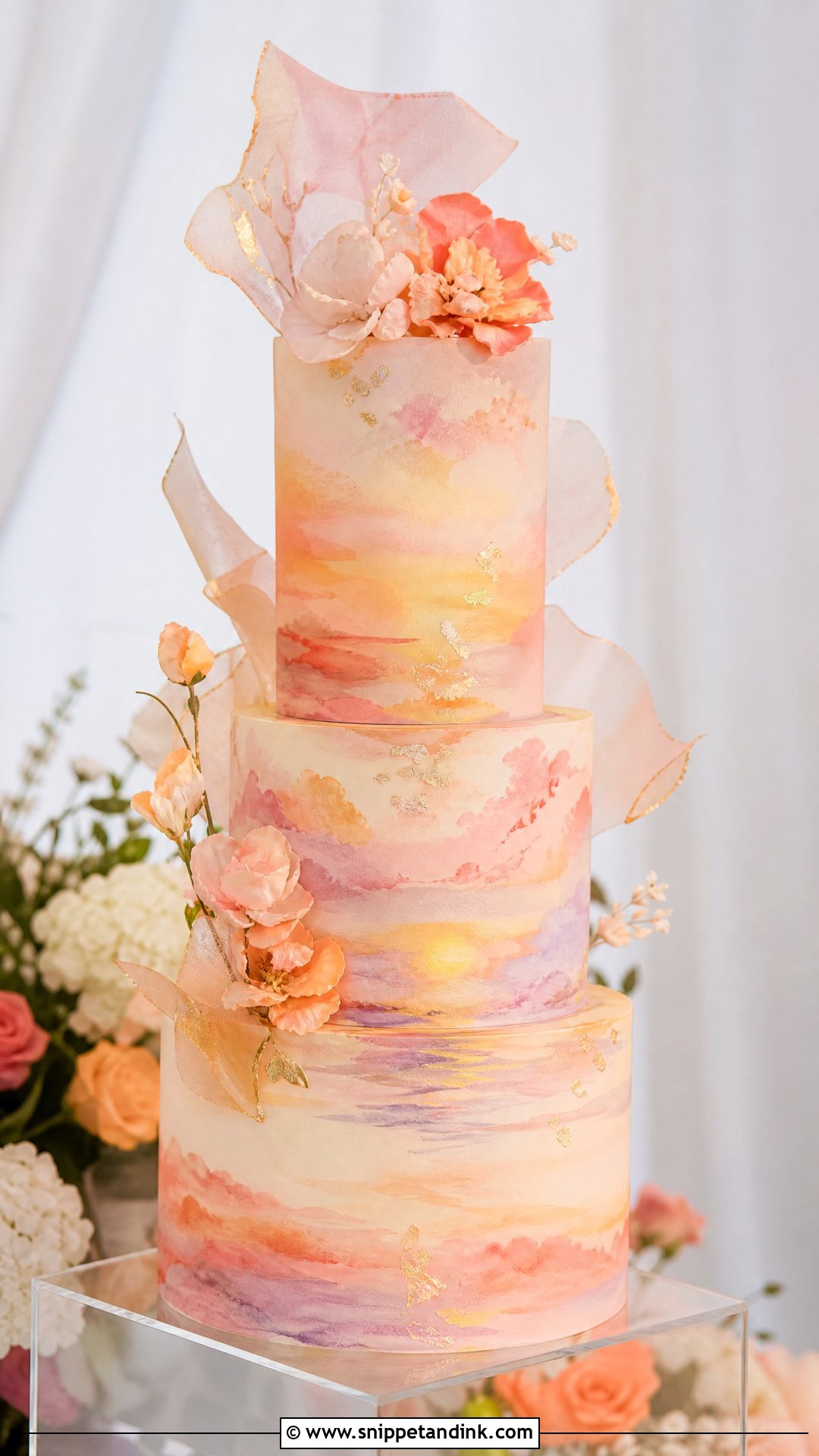 Sunset Watercolor Wedding Cake - Snippet and Ink - 30 Sunset Cake Ideas for Wedding