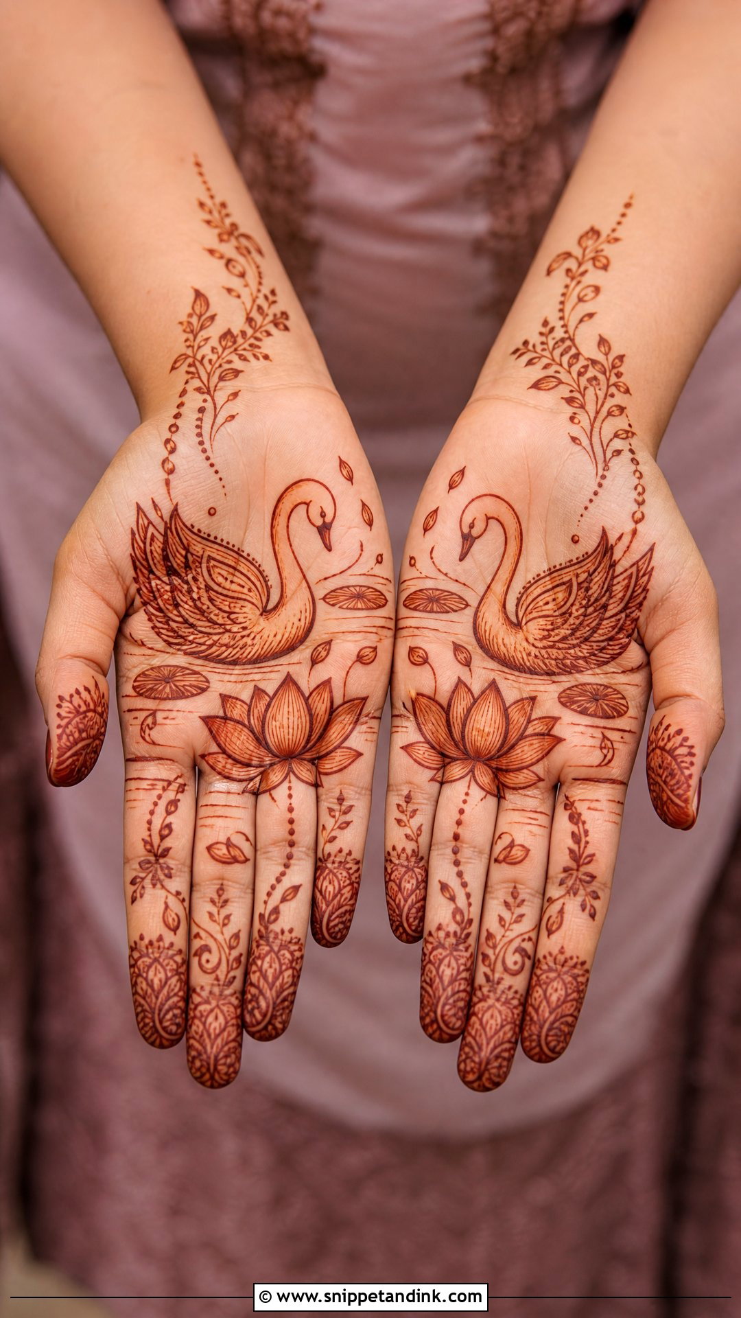 Swan And Lotus Mehndi Design - Snippet and Ink - 30 Swan Mehndi Designs