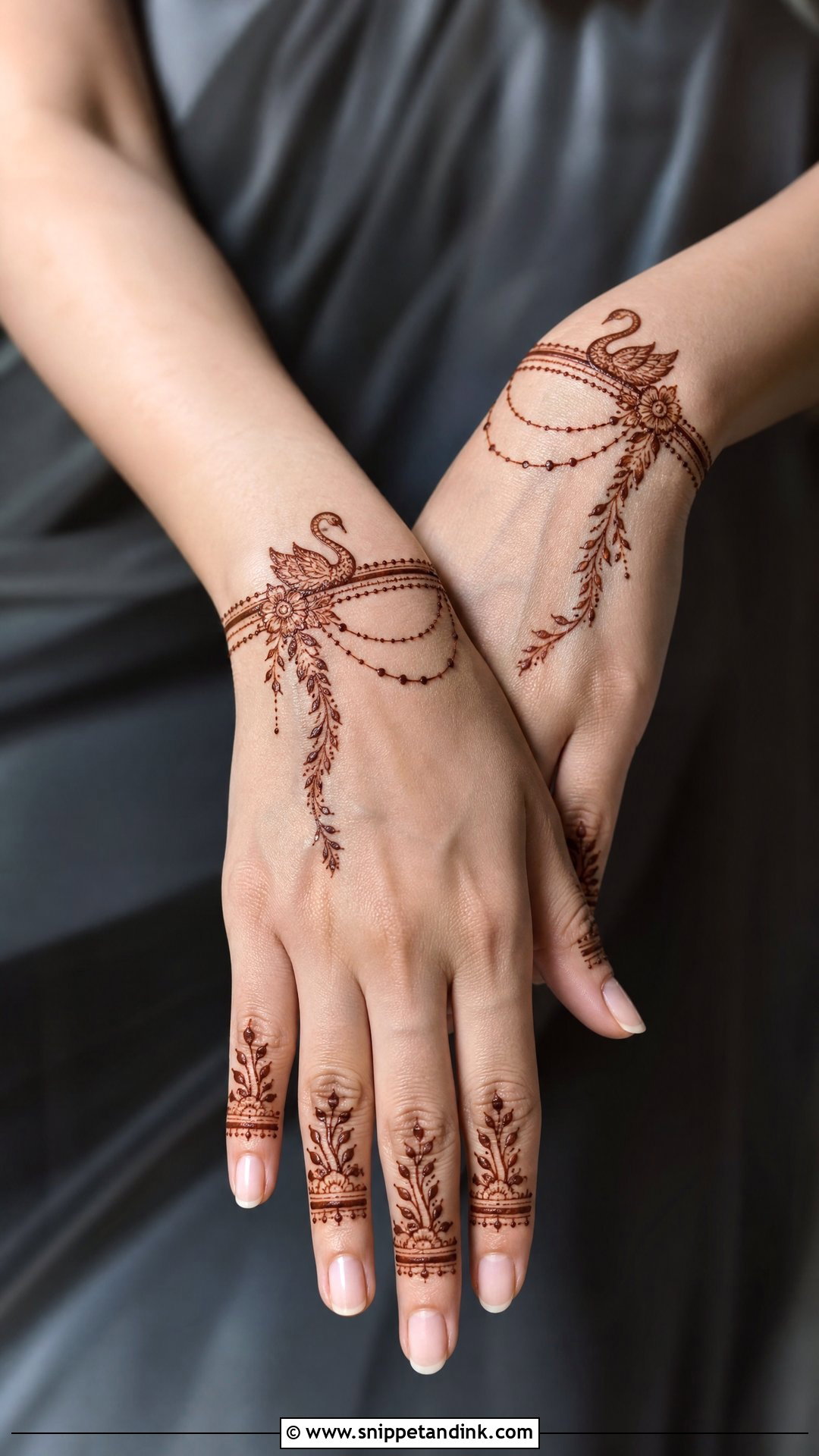 Swan Bracelet Mehndi Design - Snippet and Ink - 30 Swan Mehndi Designs