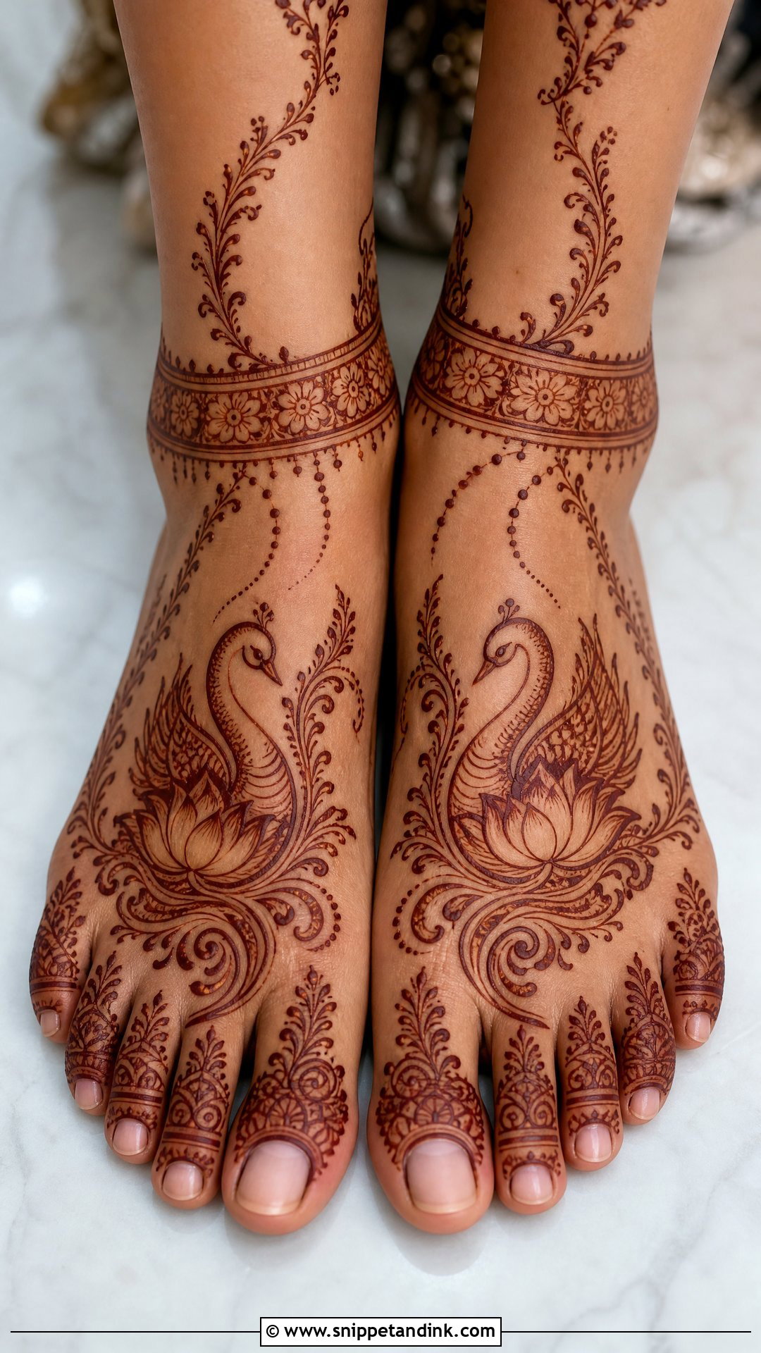 Swan Bridal Feet Mehndi Design - Snippet and Ink - 30 Swan Mehndi Designs