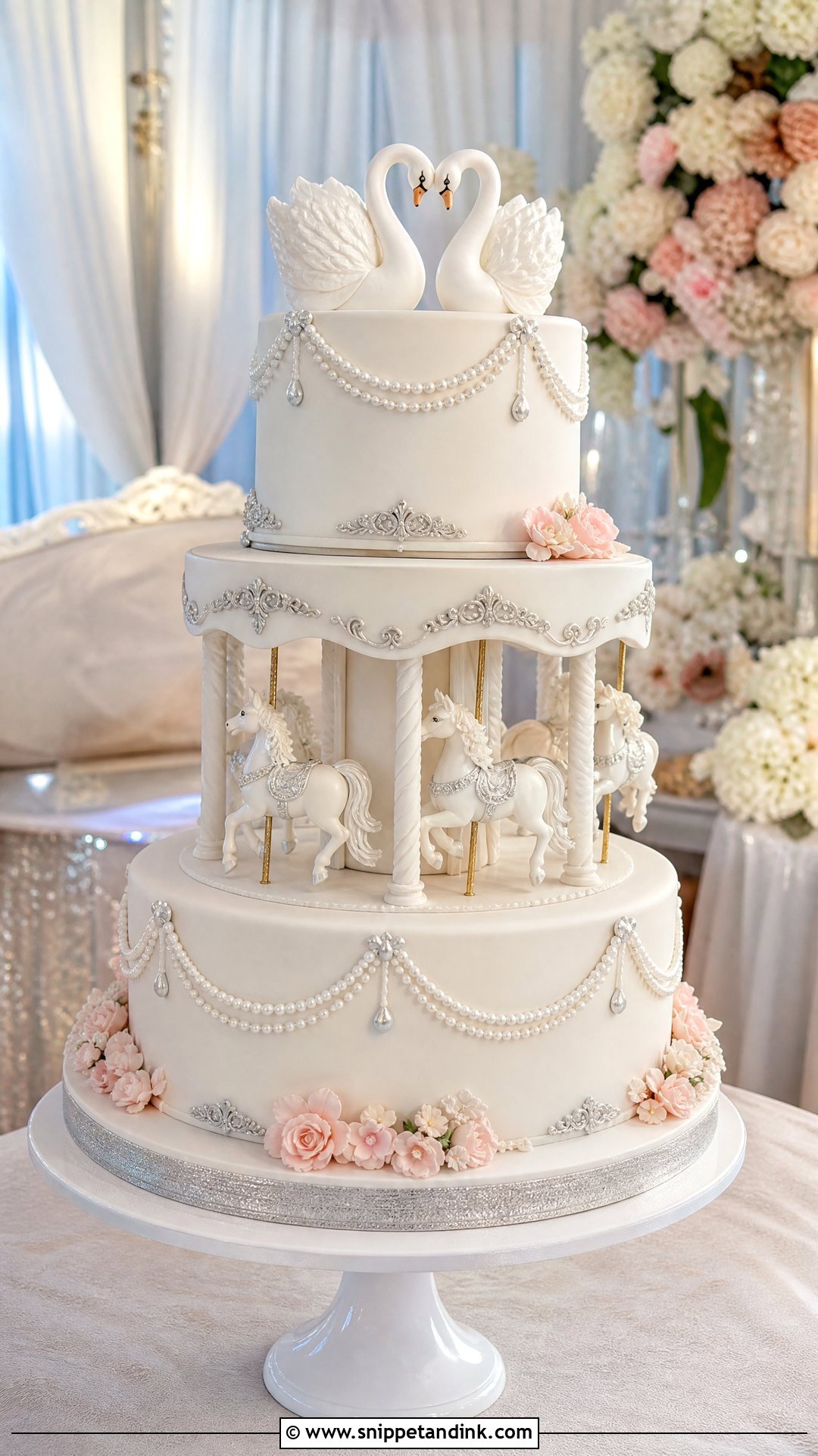 Swan Carousel Wedding Cake - Snippet and Ink - 30 Carousel Cake Ideas for Wedding