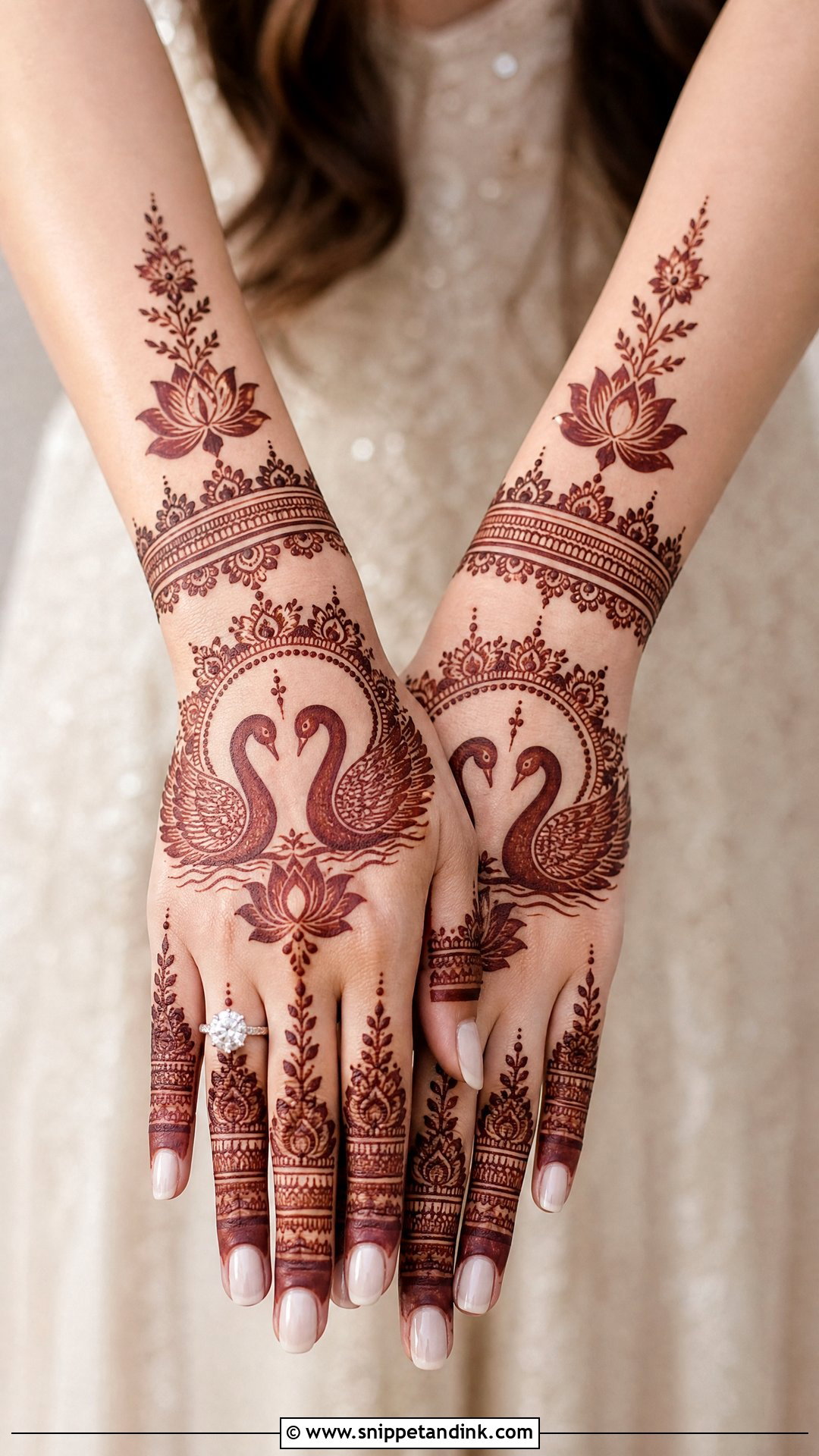 Swan Engagement Mehndi Design - Snippet and Ink - 30 Swan Mehndi Designs