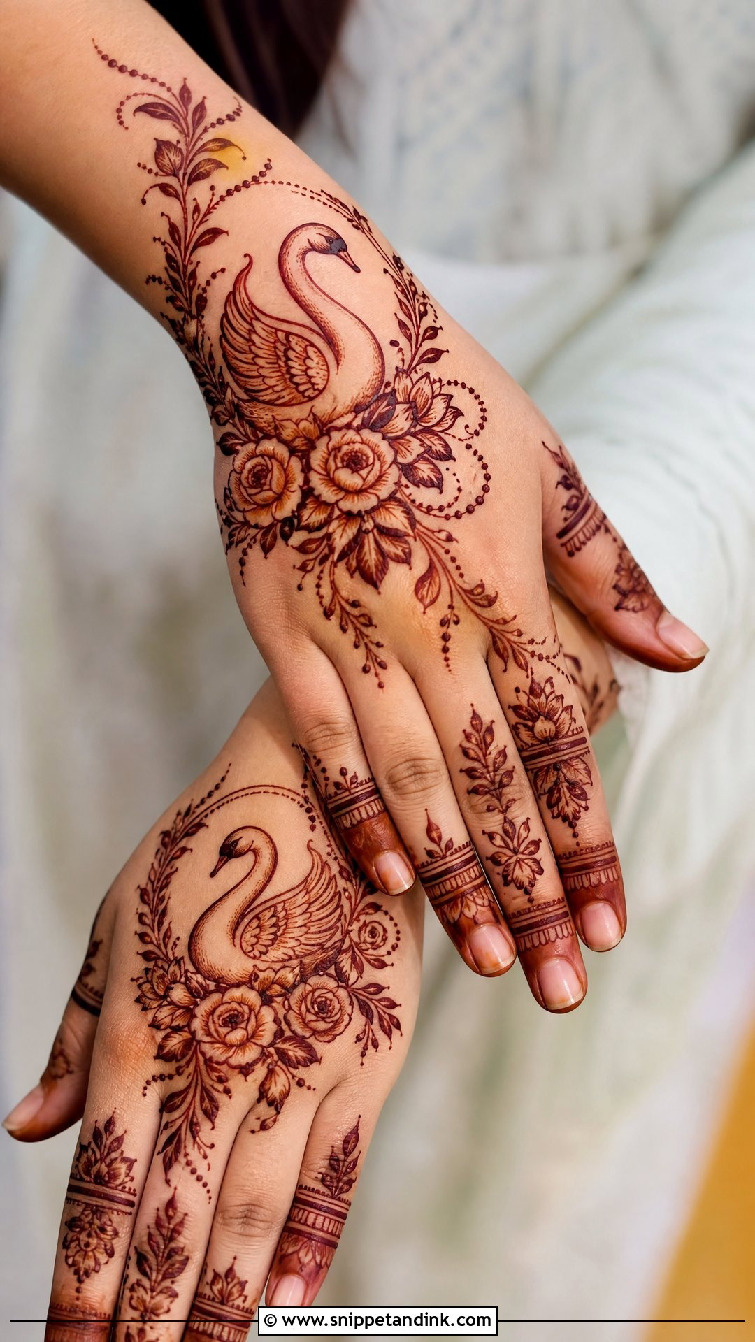 Swan Floral Mehndi Design - Snippet and Ink - 30 Swan Mehndi Designs
