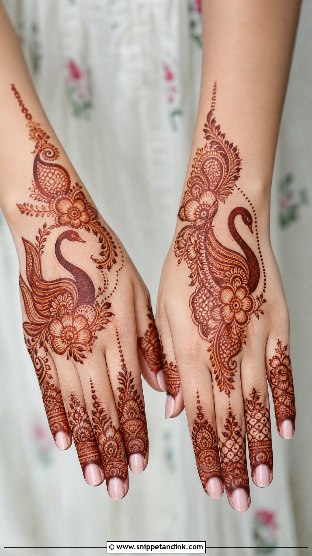Swan Half Hand Mehndi Design - Snippet and Ink - 30 Swan Mehndi Designs
