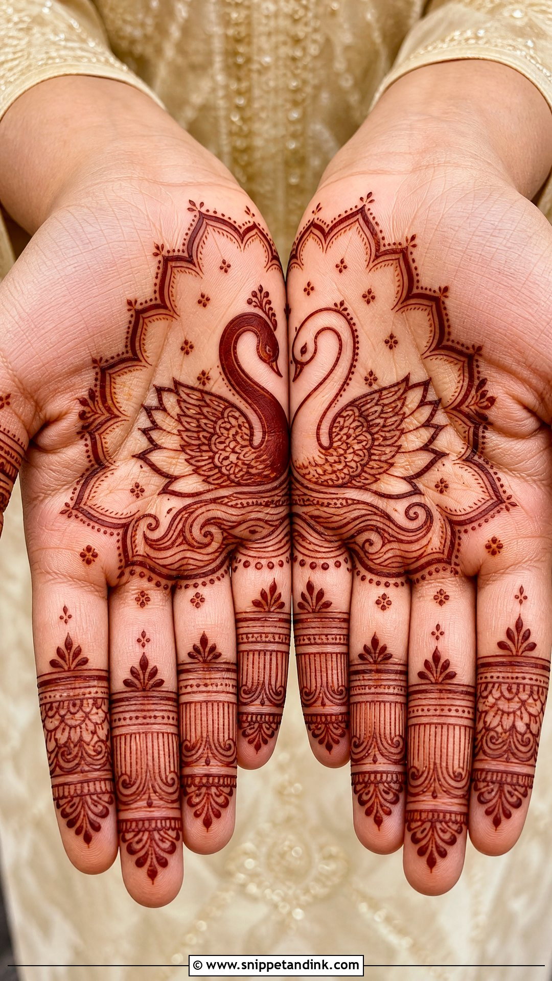 Swan Palm Mehndi Design - Snippet and Ink - 30 Swan Mehndi Designs