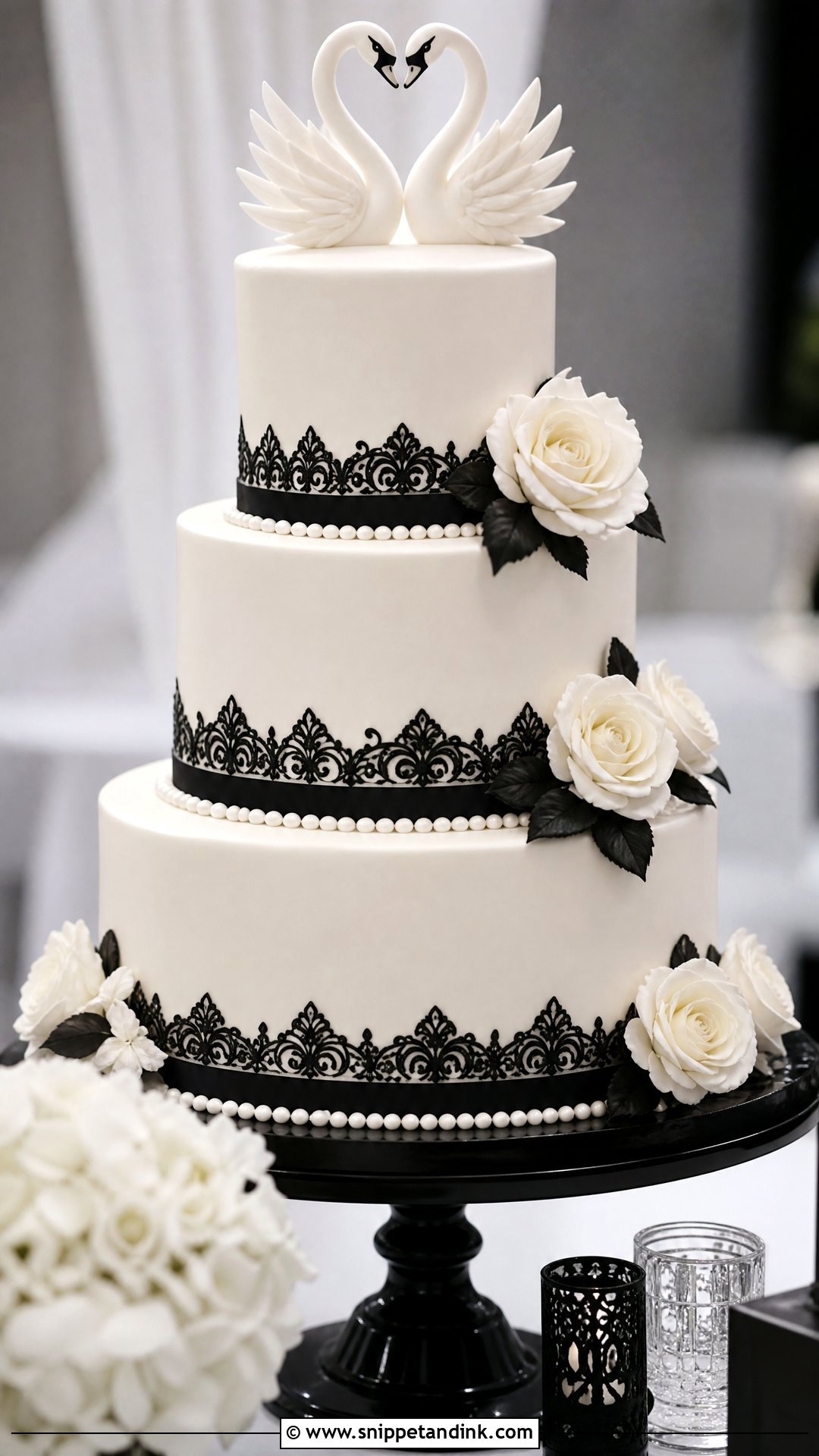 Swan Wedding Cake With Black And White Theme - Snippet and Ink - 30 Swan Cake Ideas for Wedding