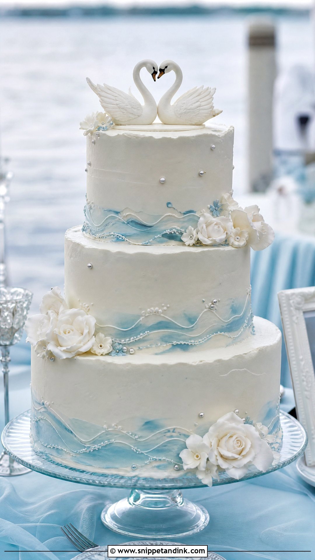 Swan Wedding Cake With Blue Accents - Snippet and Ink - 30 Swan Cake Ideas for Wedding