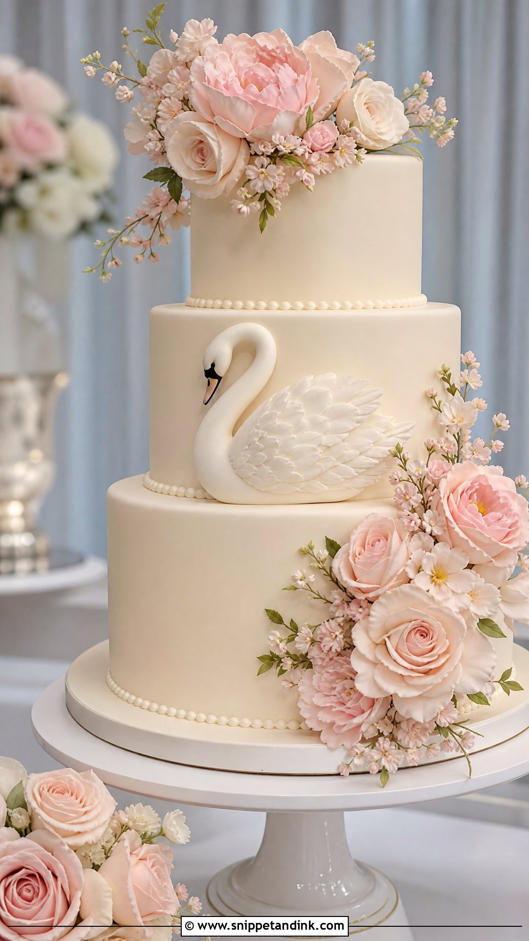Swan Wedding Cake With Blush Pink Flowers - Snippet and Ink - 30 Swan Cake Ideas for Wedding