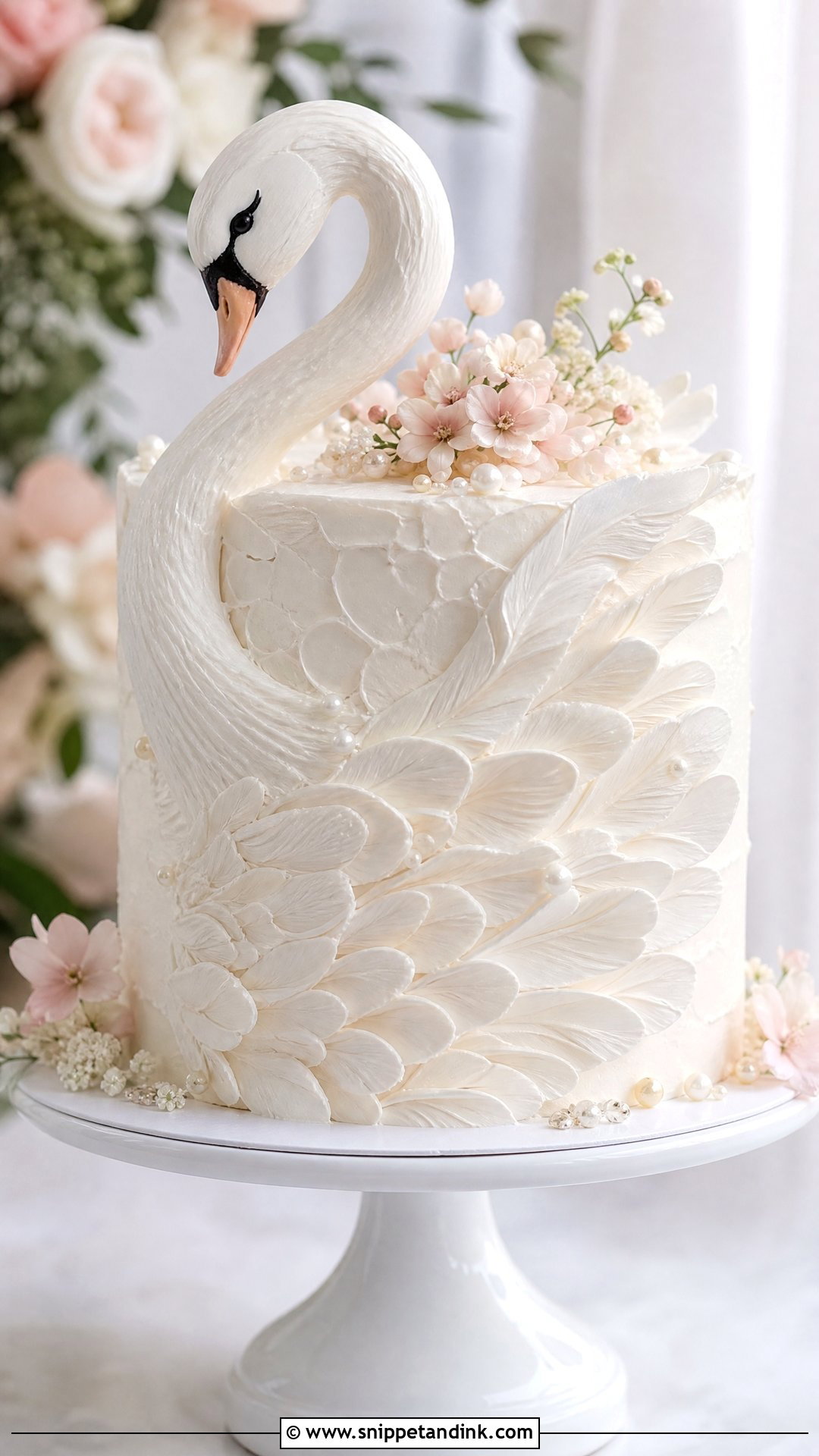 Swan Wedding Cake With Buttercream Feathers - Snippet and Ink - 30 Swan Cake Ideas for Wedding
