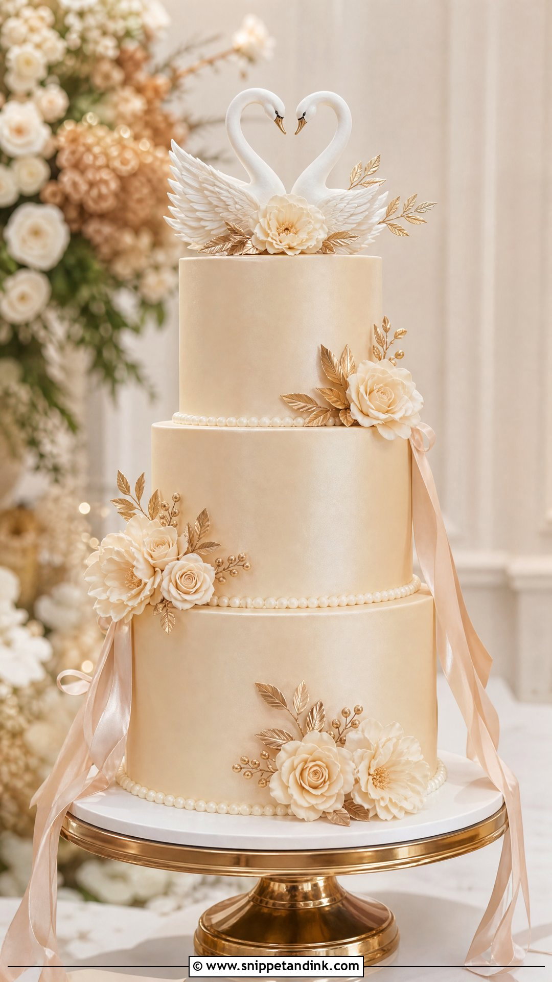 Swan Wedding Cake With Champagne Color - Snippet and Ink - 30 Swan Cake Ideas for Wedding