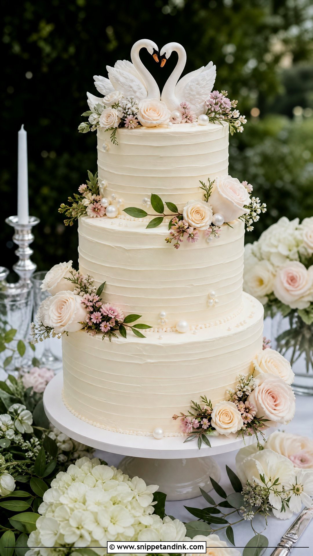 Swan Wedding Cake With Garden Flowers - Snippet and Ink - 30 Swan Cake Ideas for Wedding