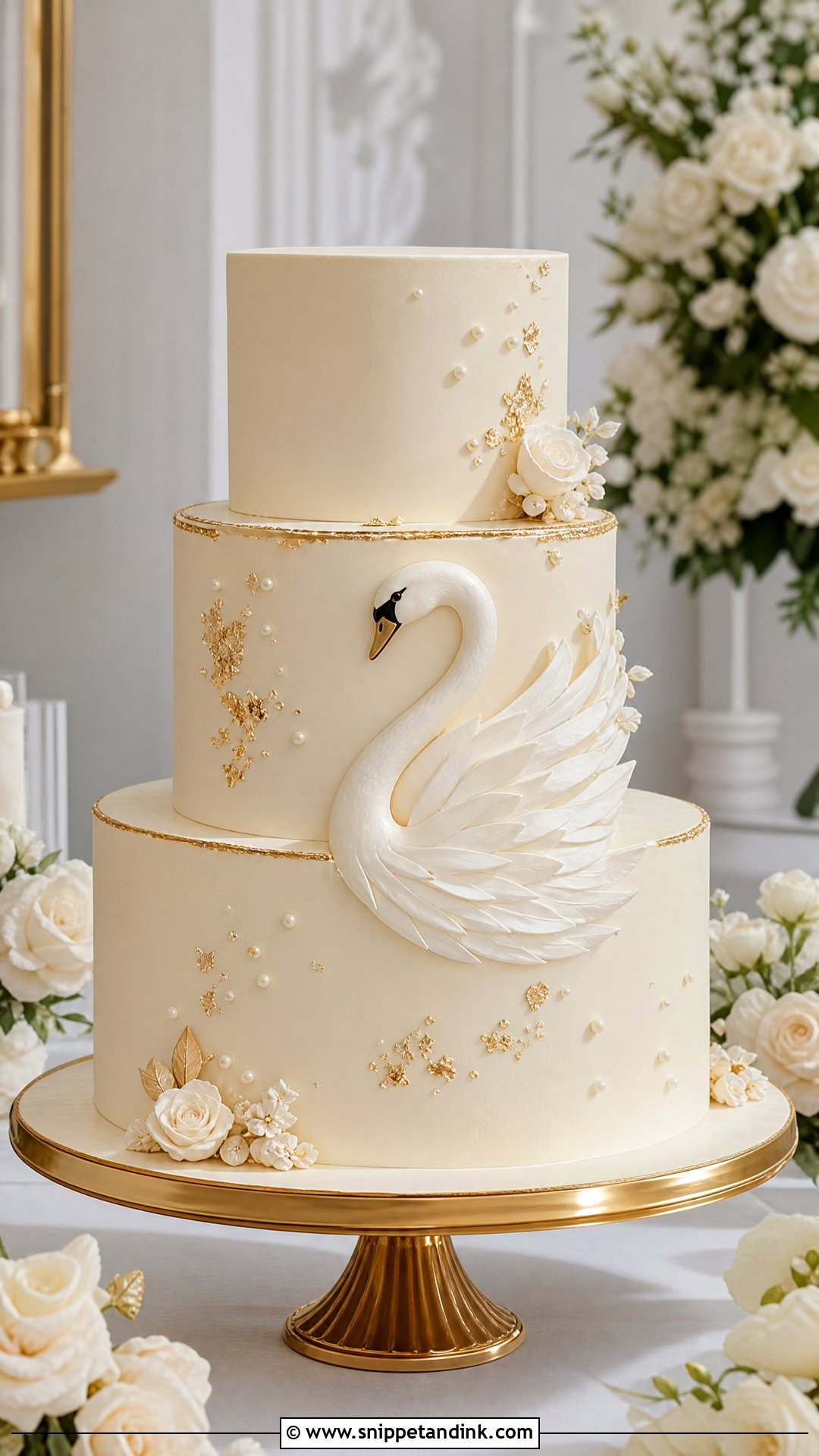 Swan Wedding Cake With Gold Trim - Snippet and Ink - 30 Swan Cake Ideas for Wedding