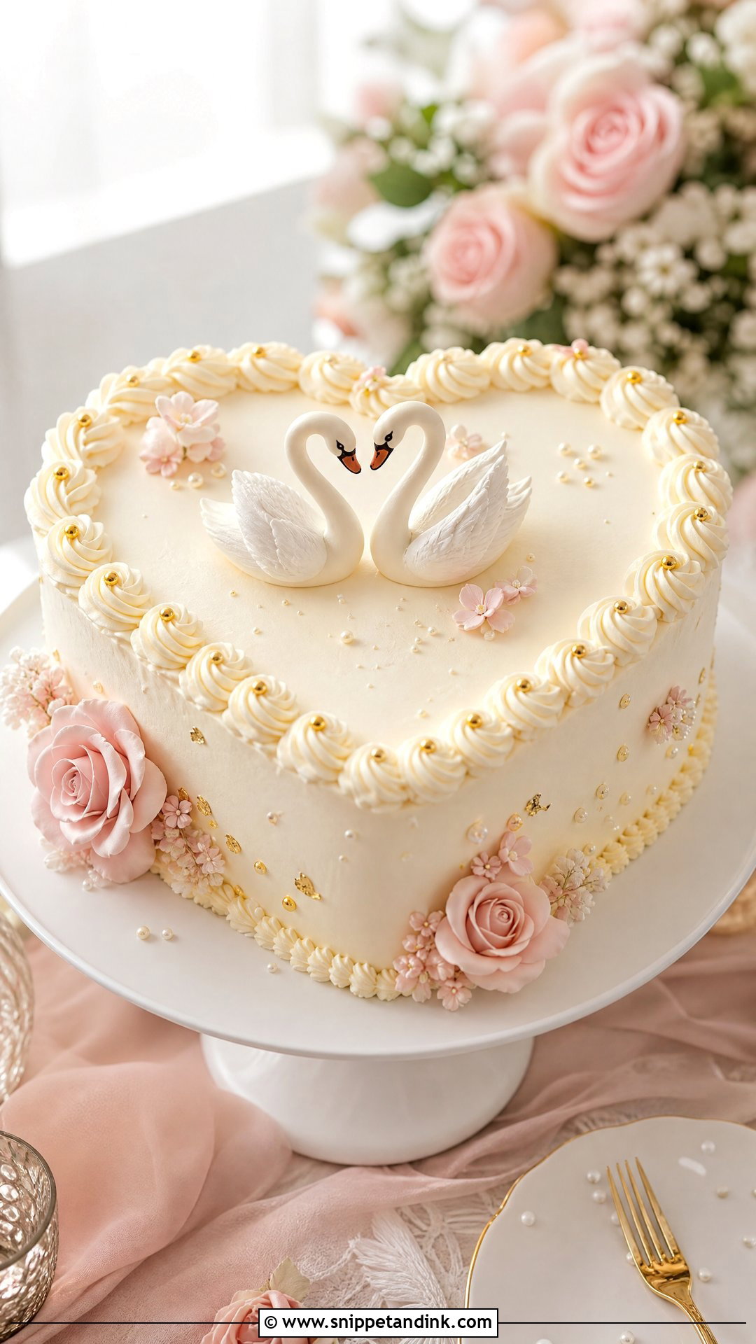 Swan Wedding Cake With Heart Shape - Snippet and Ink - 30 Swan Cake Ideas for Wedding