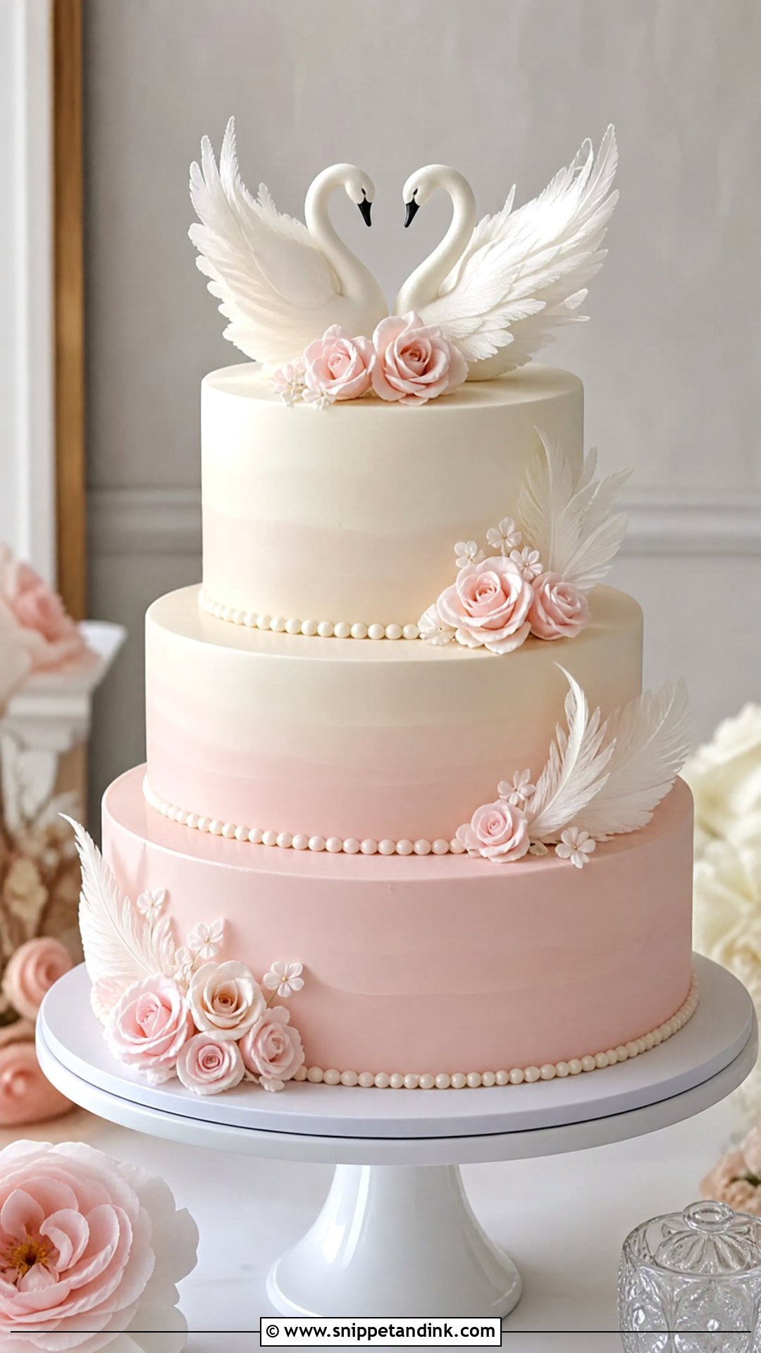 Swan Wedding Cake With Ombre Tiers - Snippet and Ink - 30 Swan Cake Ideas for Wedding