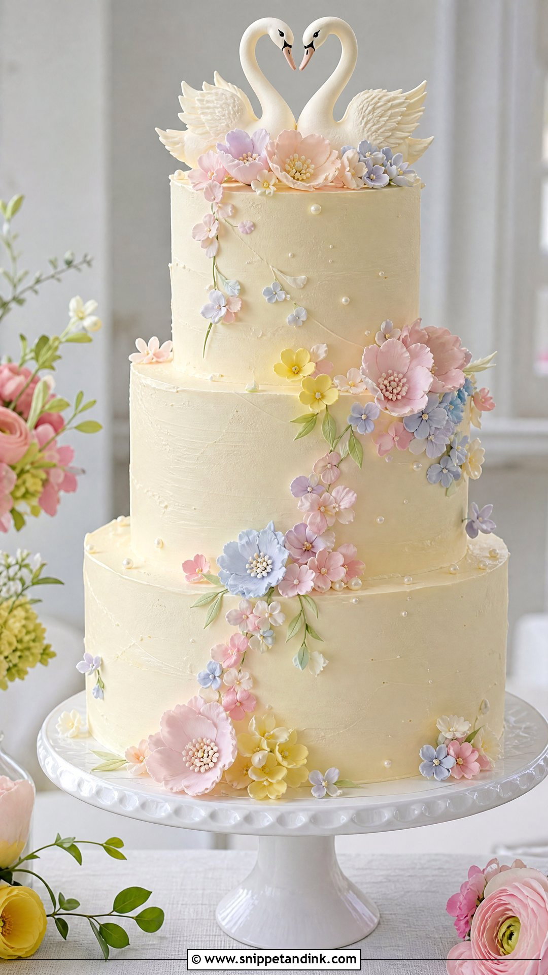 Swan Wedding Cake With Pastel Flowers - Snippet and Ink - 30 Swan Cake Ideas for Wedding