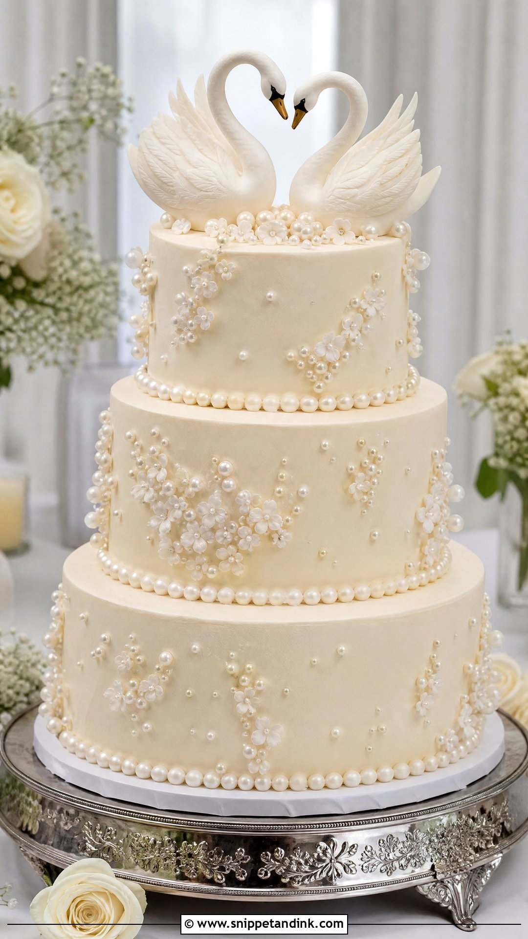 Swan Wedding Cake With Pearl Details - Snippet and Ink - 30 Swan Cake Ideas for Wedding