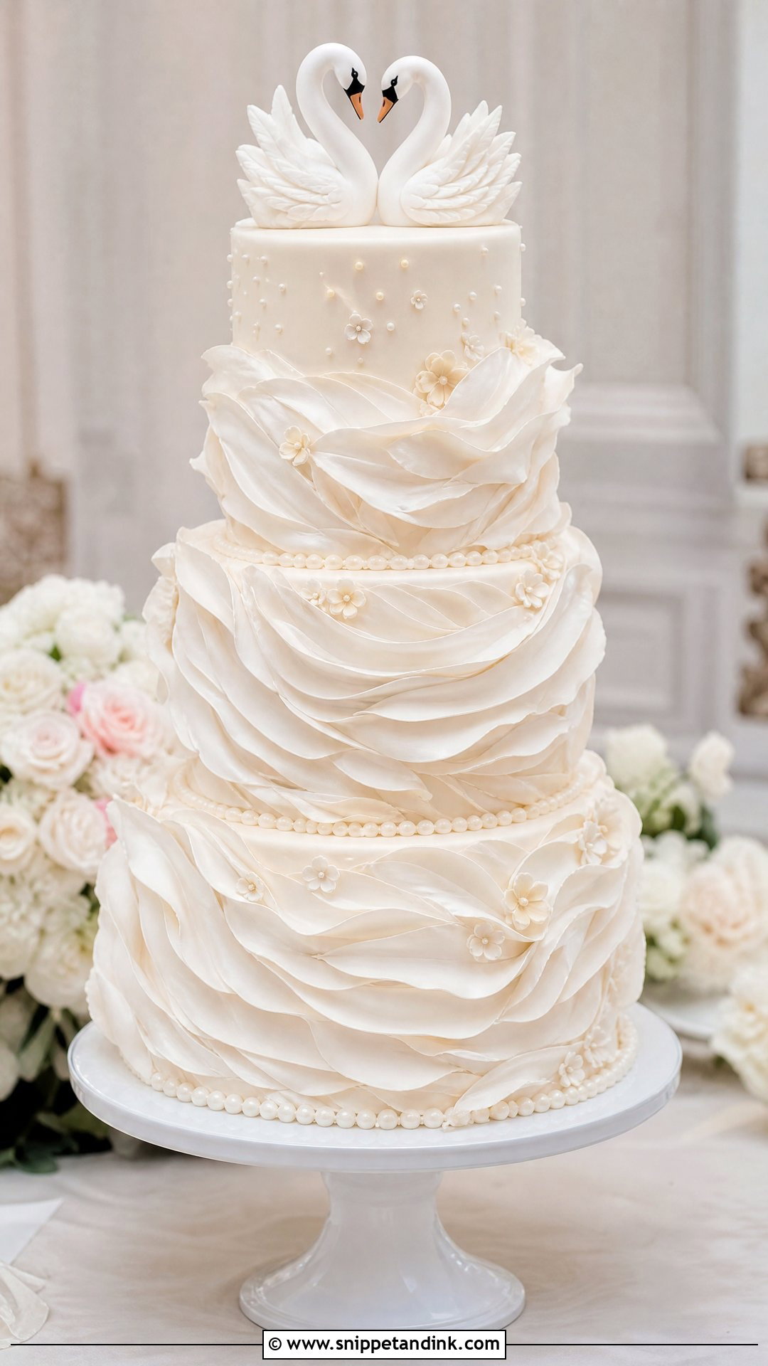 Swan Wedding Cake With Ruffle Layers - Snippet and Ink - 30 Swan Cake Ideas for Wedding