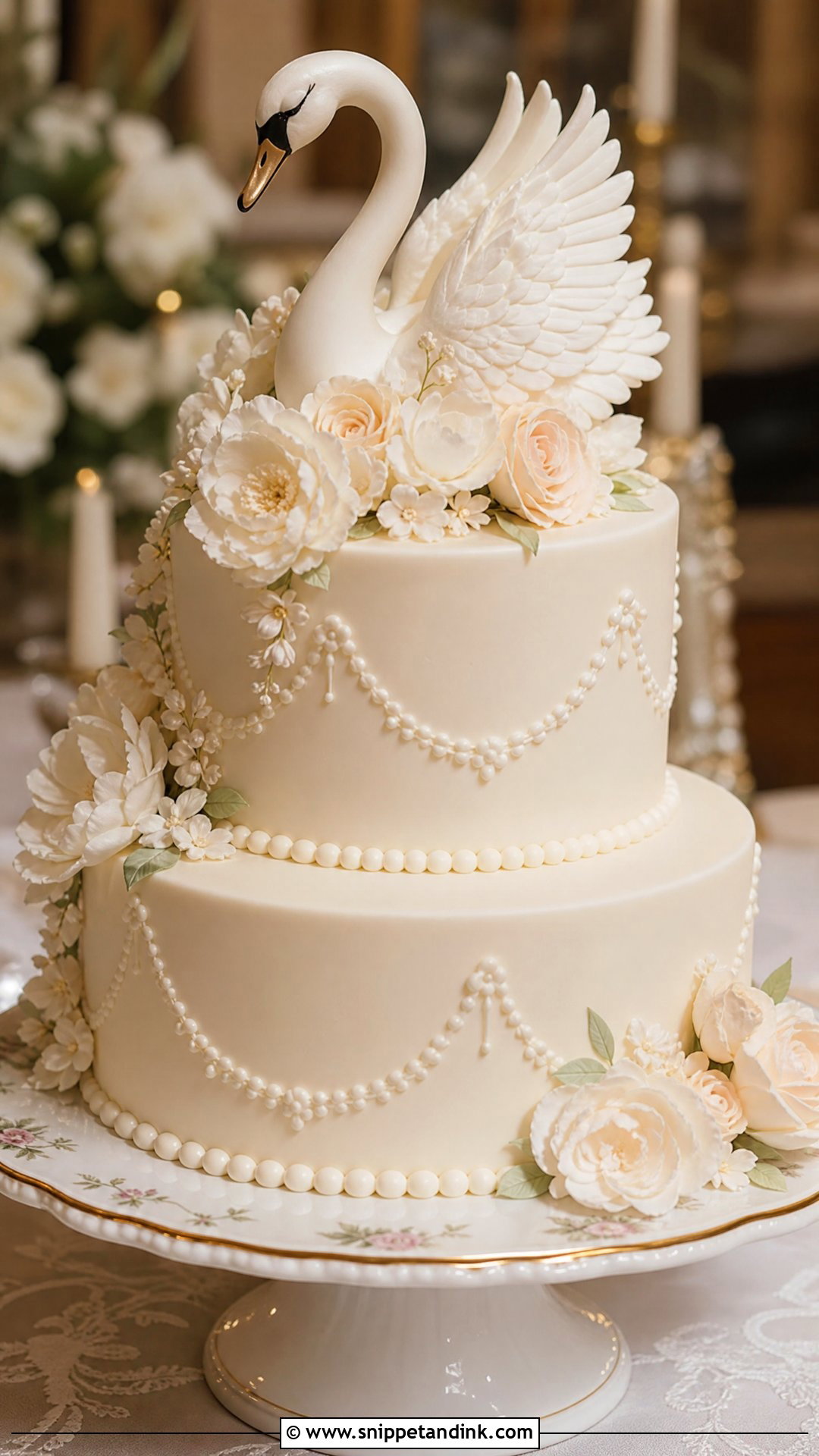 Swan Wedding Cake With Sugar Flowers - Snippet and Ink - 30 Swan Cake Ideas for Wedding