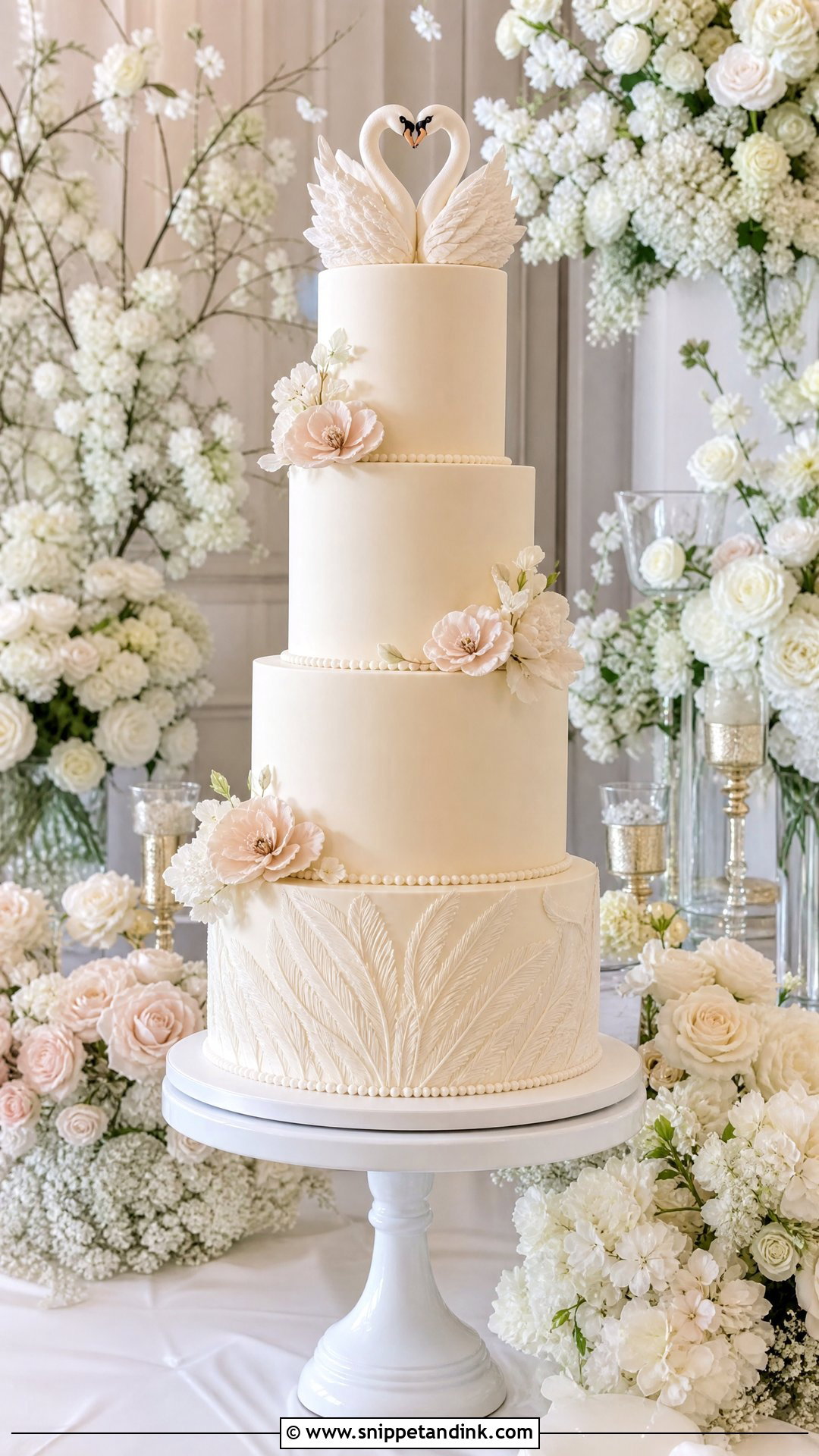 Swan Wedding Cake With Tall Tiers - Snippet and Ink - 30 Swan Cake Ideas for Wedding