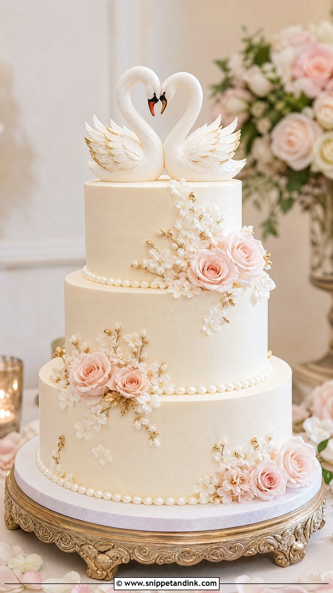 Swan Wedding Cake With Two Swan Toppers - Snippet and Ink - 30 Swan Cake Ideas for Wedding