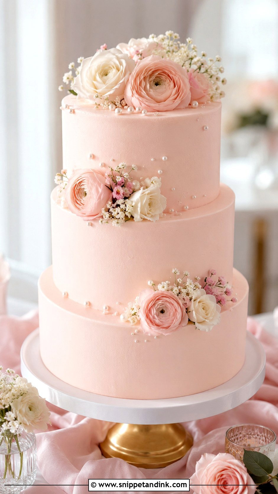 Swiss Meringue Buttercream Blush Wedding Cake - Snippet and Ink - 25 Swiss Meringue Buttercream Wedding Cake Ideas