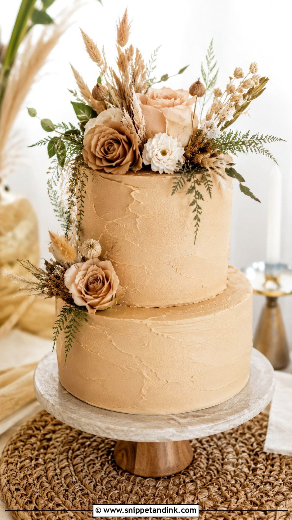 Swiss Meringue Buttercream Boho Wedding Cake - Snippet and Ink - 25 Swiss Meringue Buttercream Wedding Cake Ideas