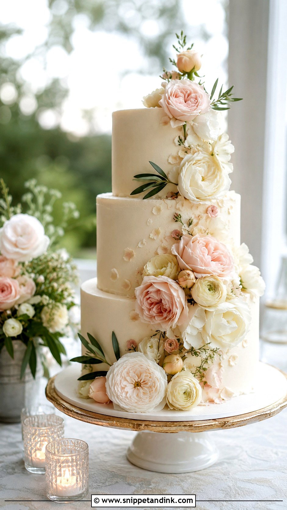 Swiss Meringue Buttercream Floral Wedding Cake - Snippet and Ink - 25 Swiss Meringue Buttercream Wedding Cake Ideas