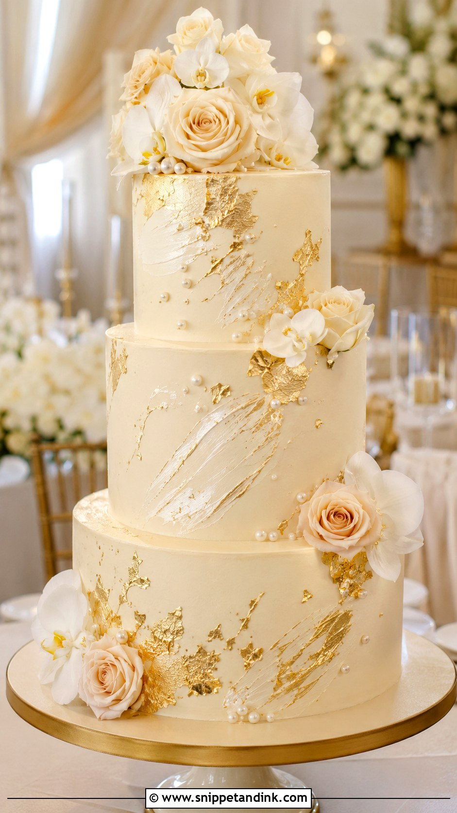 Swiss Meringue Buttercream Gold Wedding Cake - Snippet and Ink - 25 Swiss Meringue Buttercream Wedding Cake Ideas