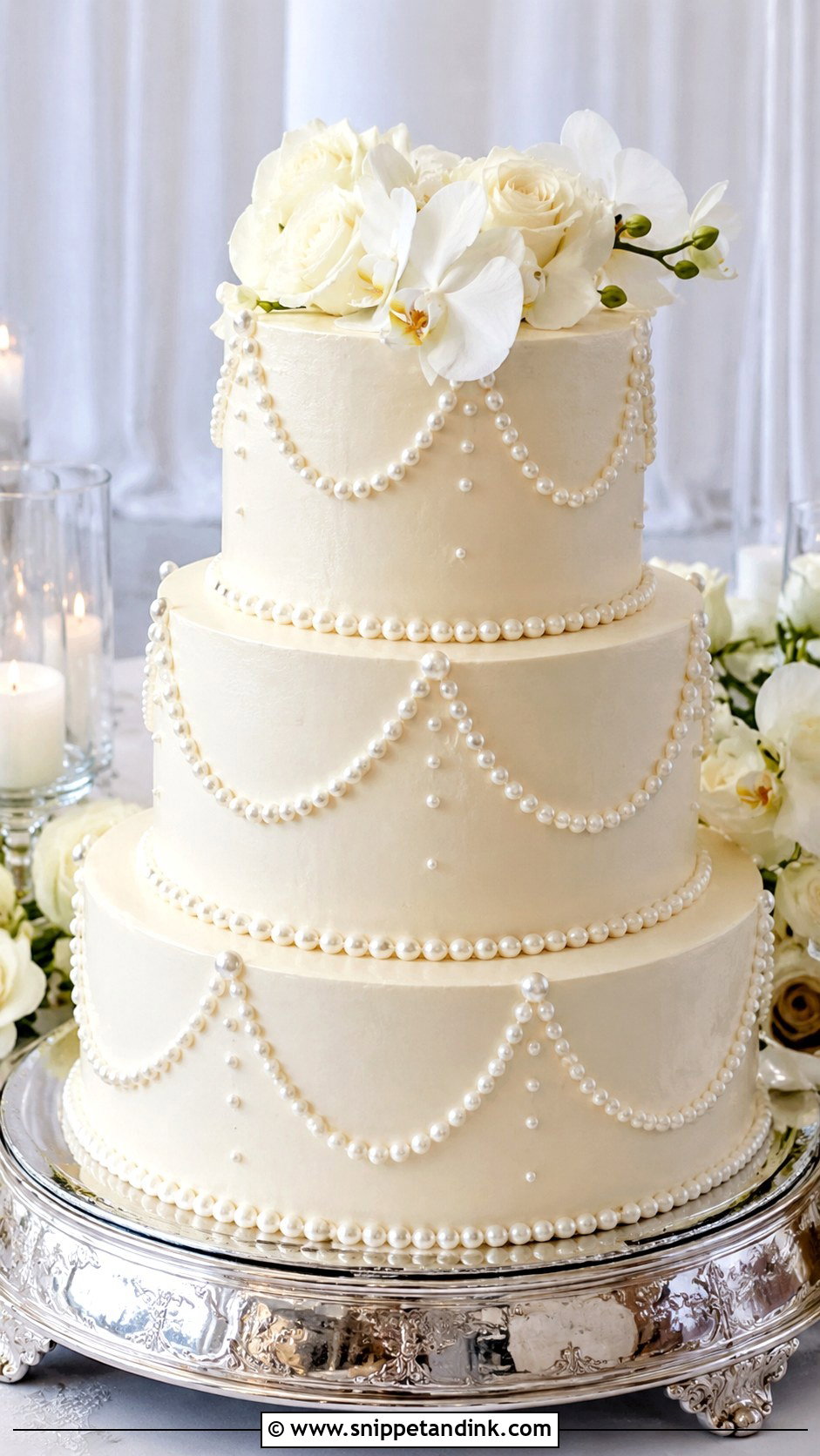 Swiss Meringue Buttercream Pearl Wedding Cake - Snippet and Ink - 25 Swiss Meringue Buttercream Wedding Cake Ideas