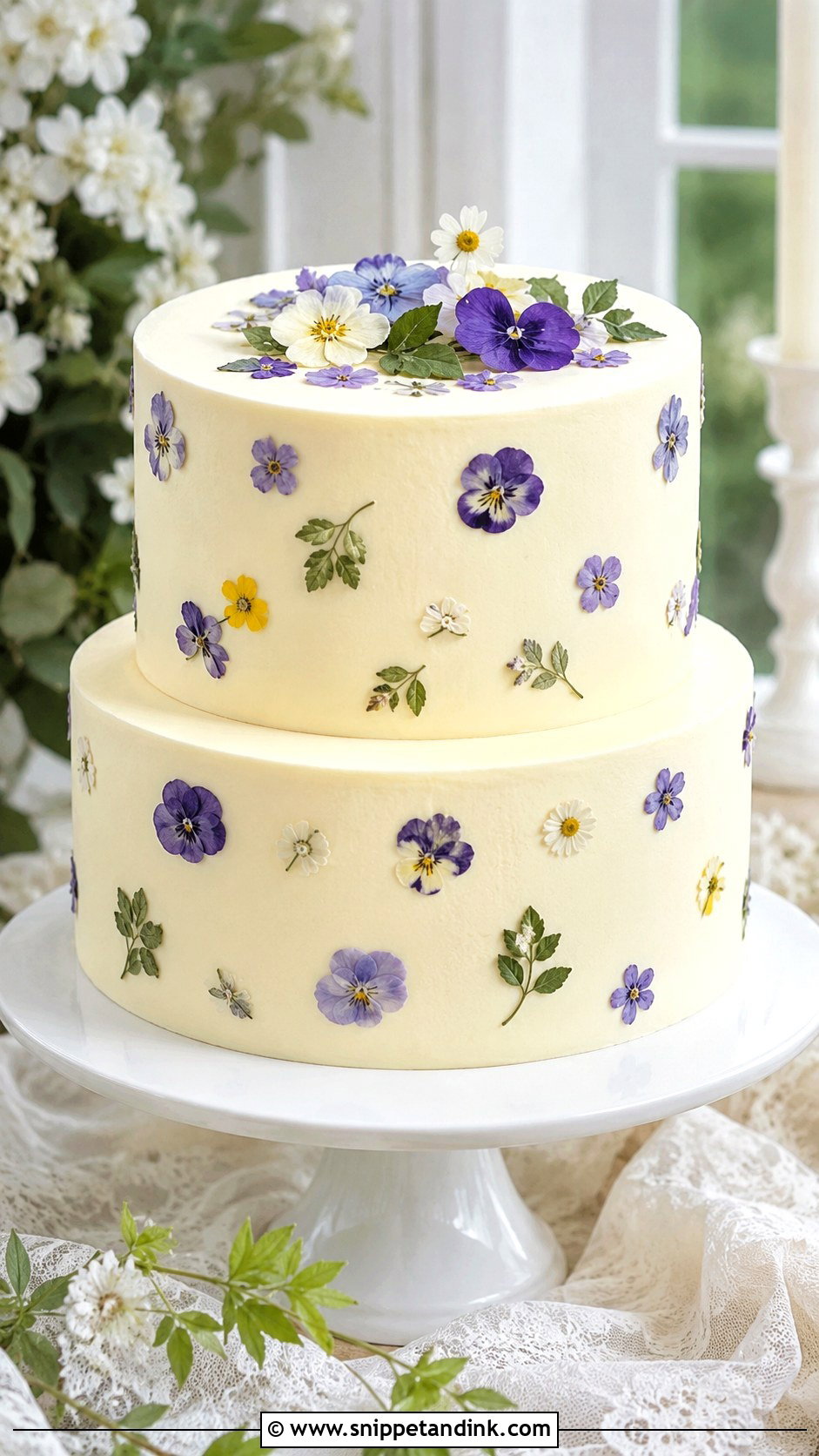 Swiss Meringue Buttercream Pressed Flower Wedding Cake - Snippet and Ink - 25 Swiss Meringue Buttercream Wedding Cake Ideas
