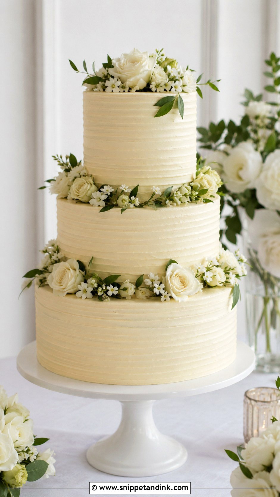 Swiss Meringue Buttercream Three Tier Wedding Cake - Snippet and Ink - 25 Swiss Meringue Buttercream Wedding Cake Ideas
