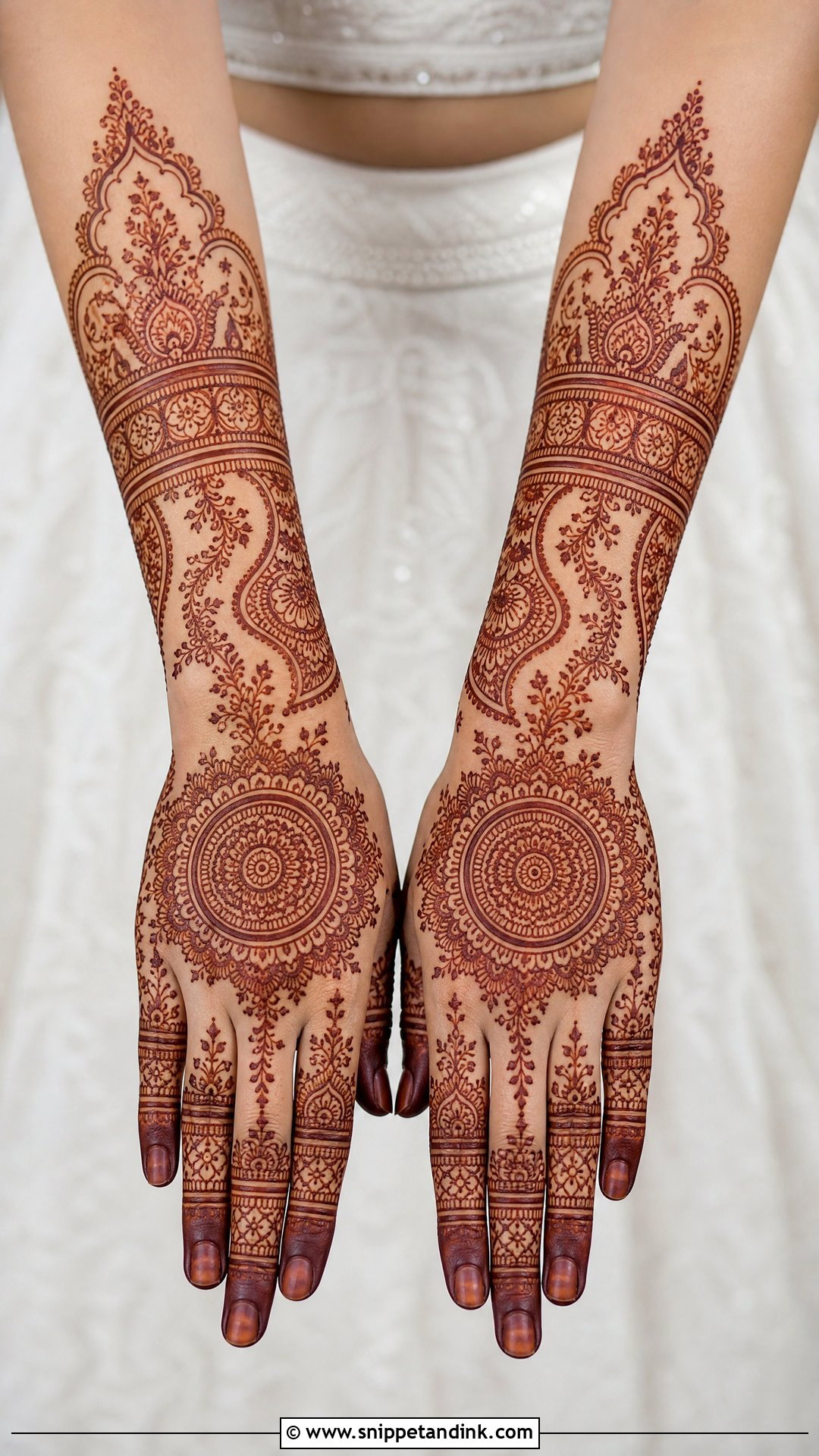 Symmetrical Bridal Back Full Hand Mehndi Design - Snippet and Ink - 25 New Bridal Back Full Hand Mehndi Designs