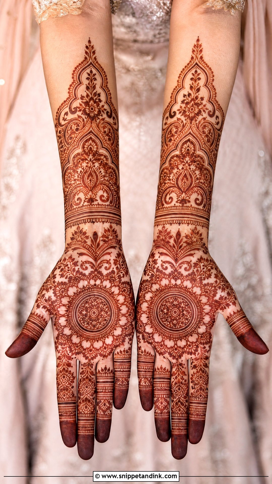 Symmetrical Bridal Front Hand Mehndi Design - Snippet and Ink - 25 Bridal Front Hand Mehndi Design 2025 Ideas