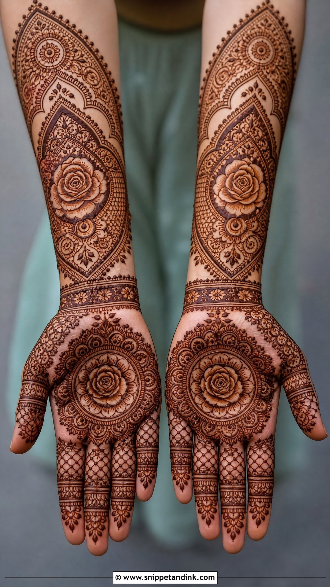 Symmetrical Rose Bridal Mehndi Full Hand - Snippet and Ink - 20 Rose Full Hand Bridal Mehndi Designs