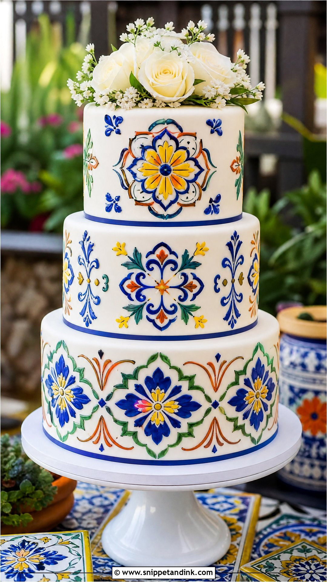 Talavera Tile Mexican Wedding Cake - Snippet and Ink - 20 Mexican Wedding Cakes