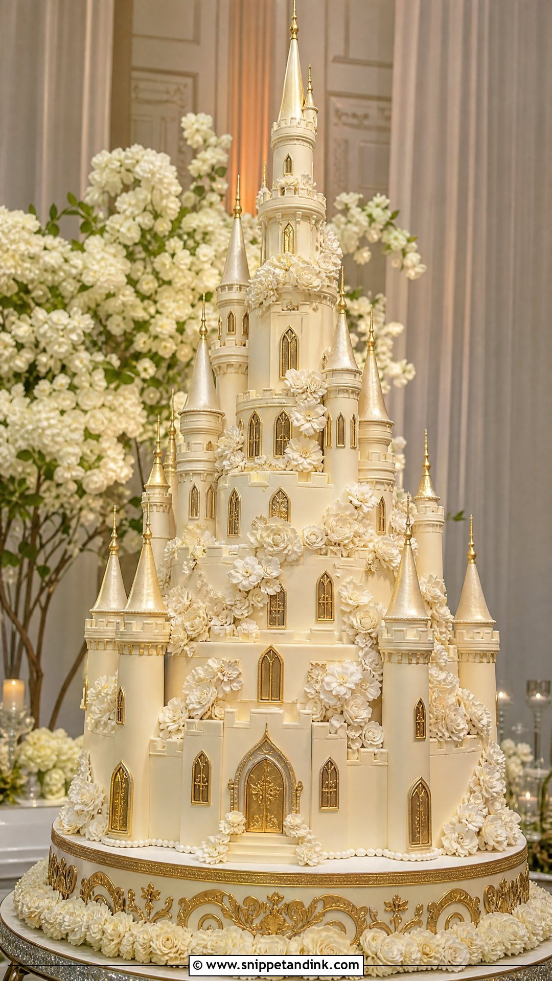 Tall Castle Wedding Cake - Snippet and Ink - 25 Castle Theme Cake Ideas for Wedding