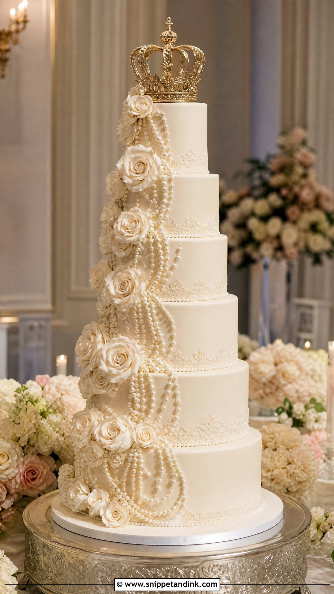 Tall Crown Wedding Cake - Snippet and Ink - 35 Crown Cake Ideas for Wedding