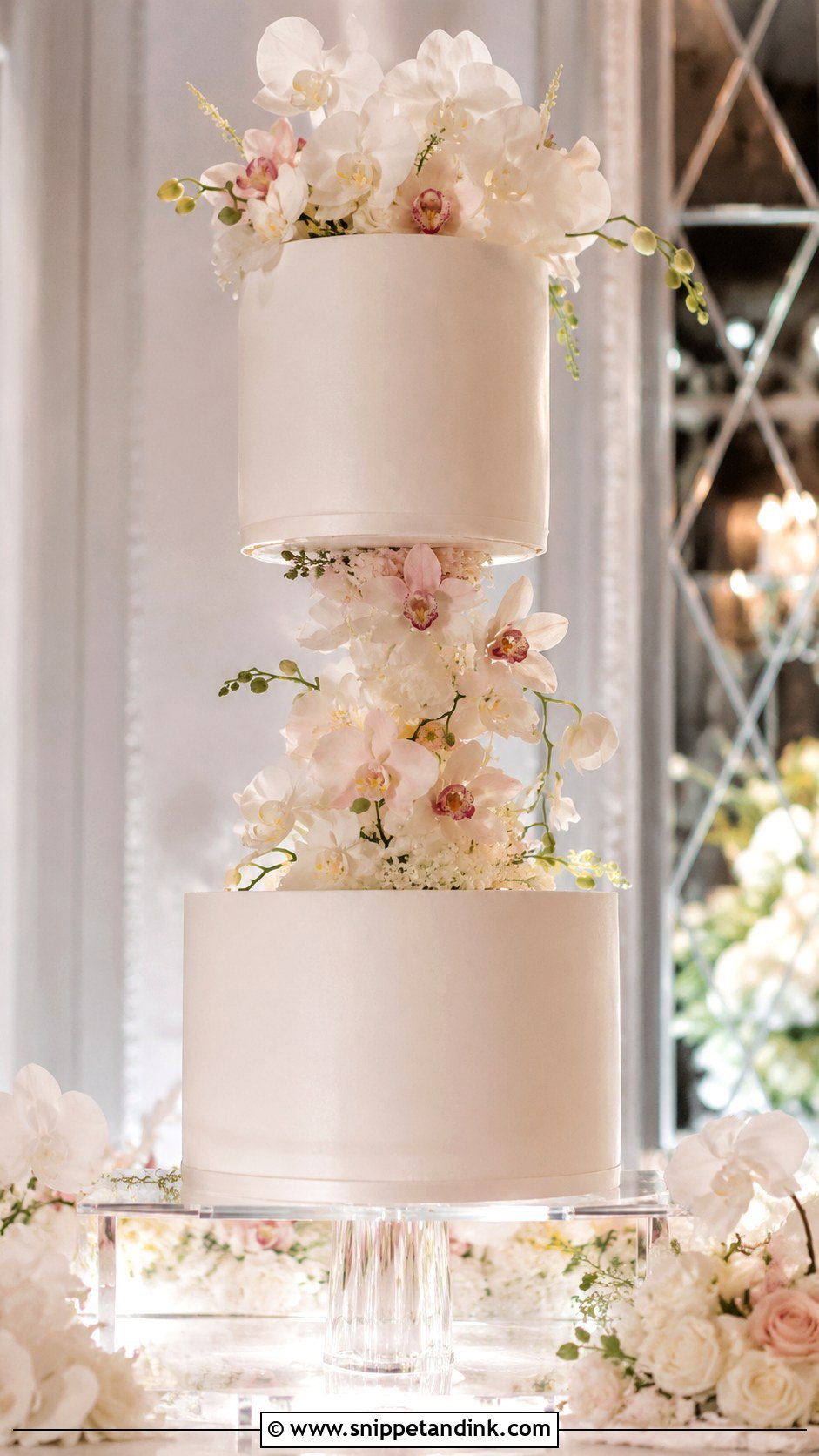 Tall Floating Tier Wedding Cake - Snippet and Ink - 20 Wedding Cake Ideas with Floating Tier